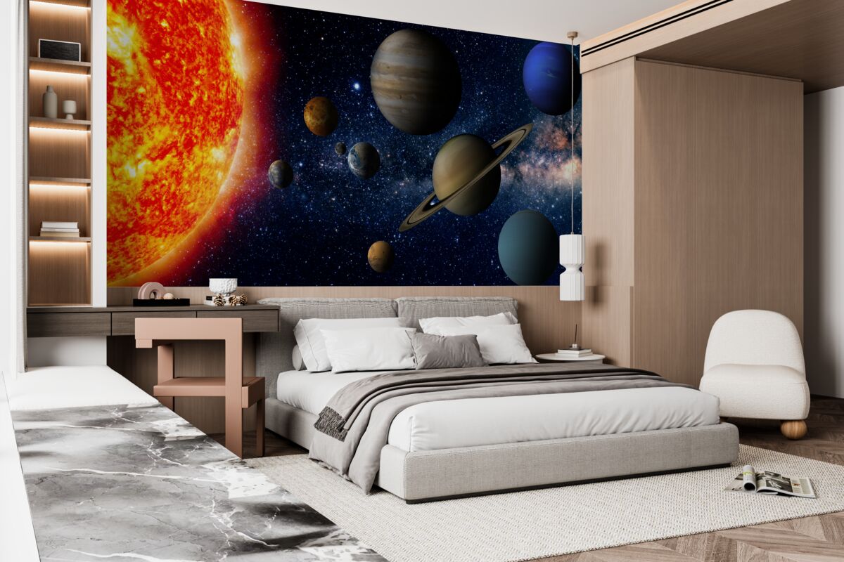 Fotobehang de verhouding tussen de planeten en de zon