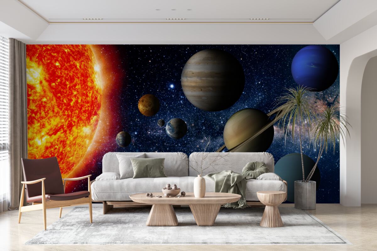 Fotobehang de verhouding tussen de planeten en de zon