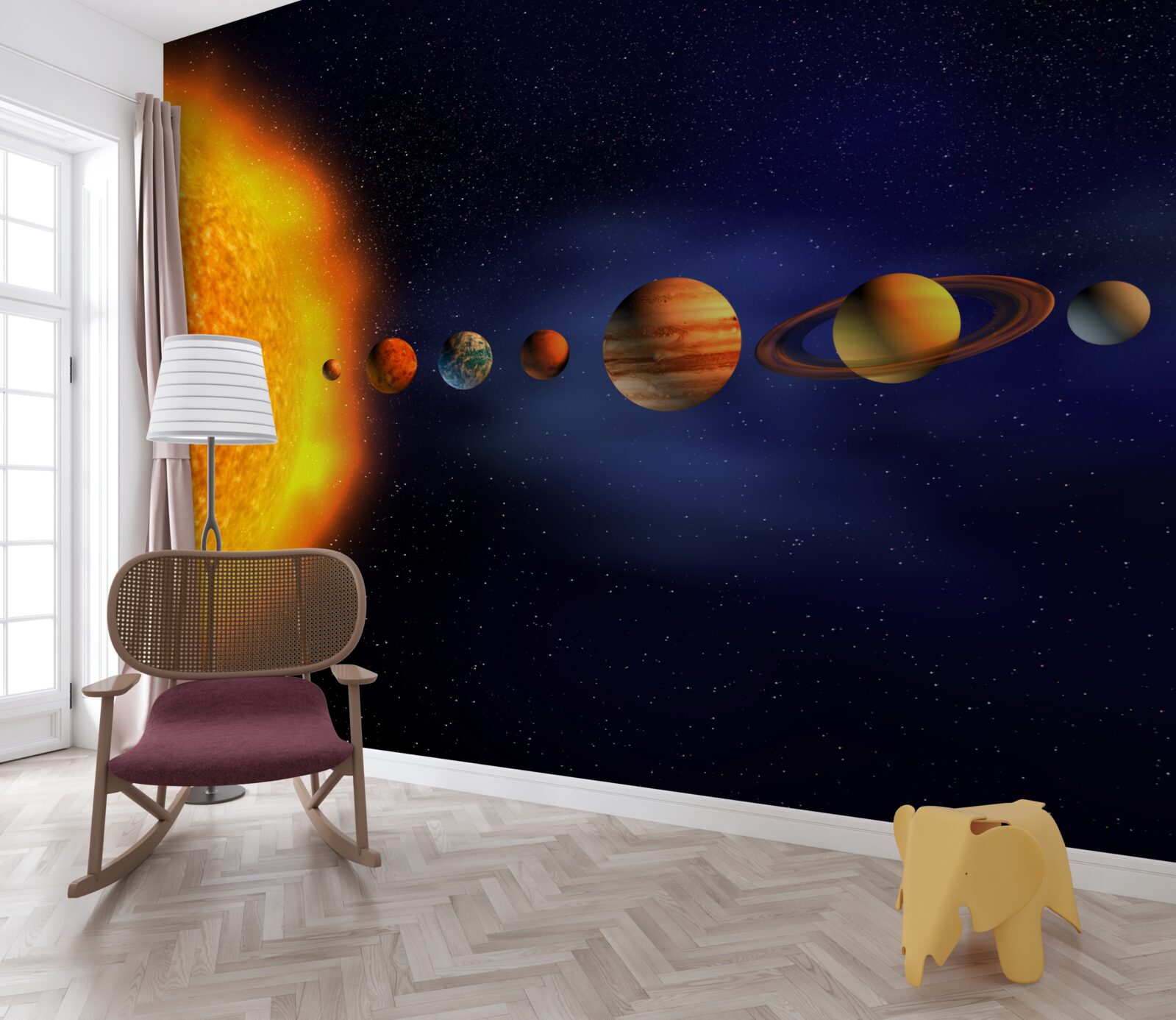 Fotobehang de zon en de planeten van ons sterrenstelsel