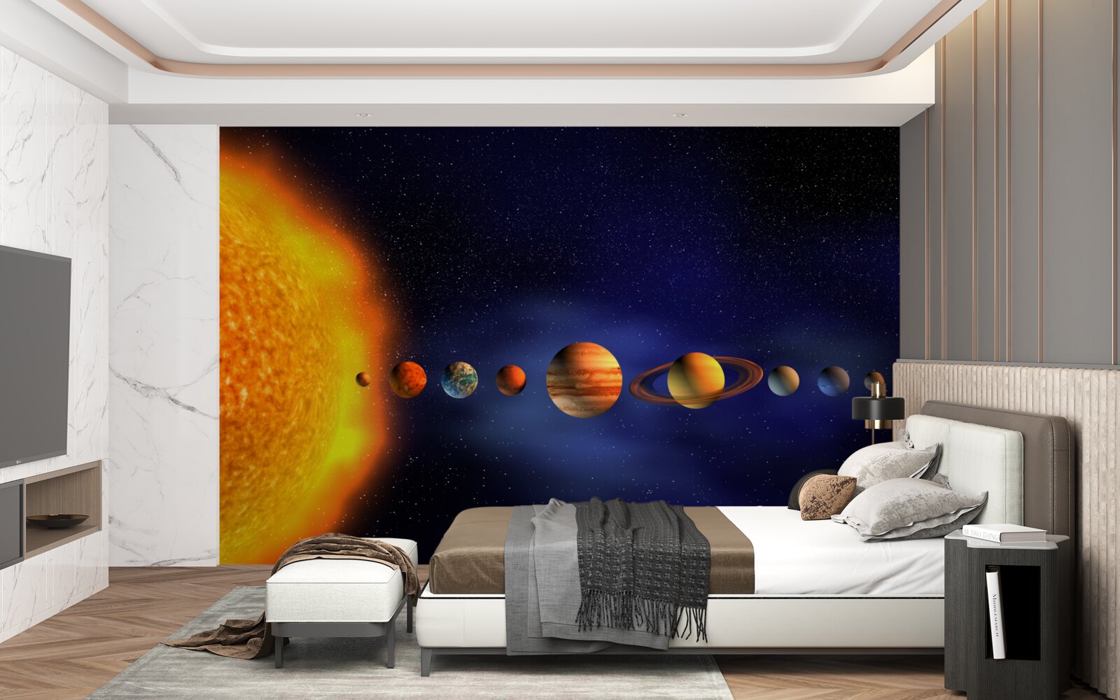 Fotobehang de zon en de planeten van ons sterrenstelsel