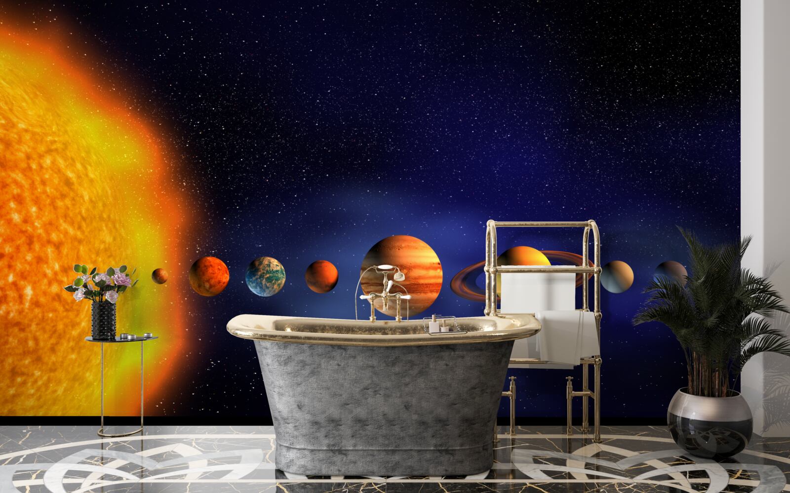 Fotobehang de zon en de planeten van ons sterrenstelsel