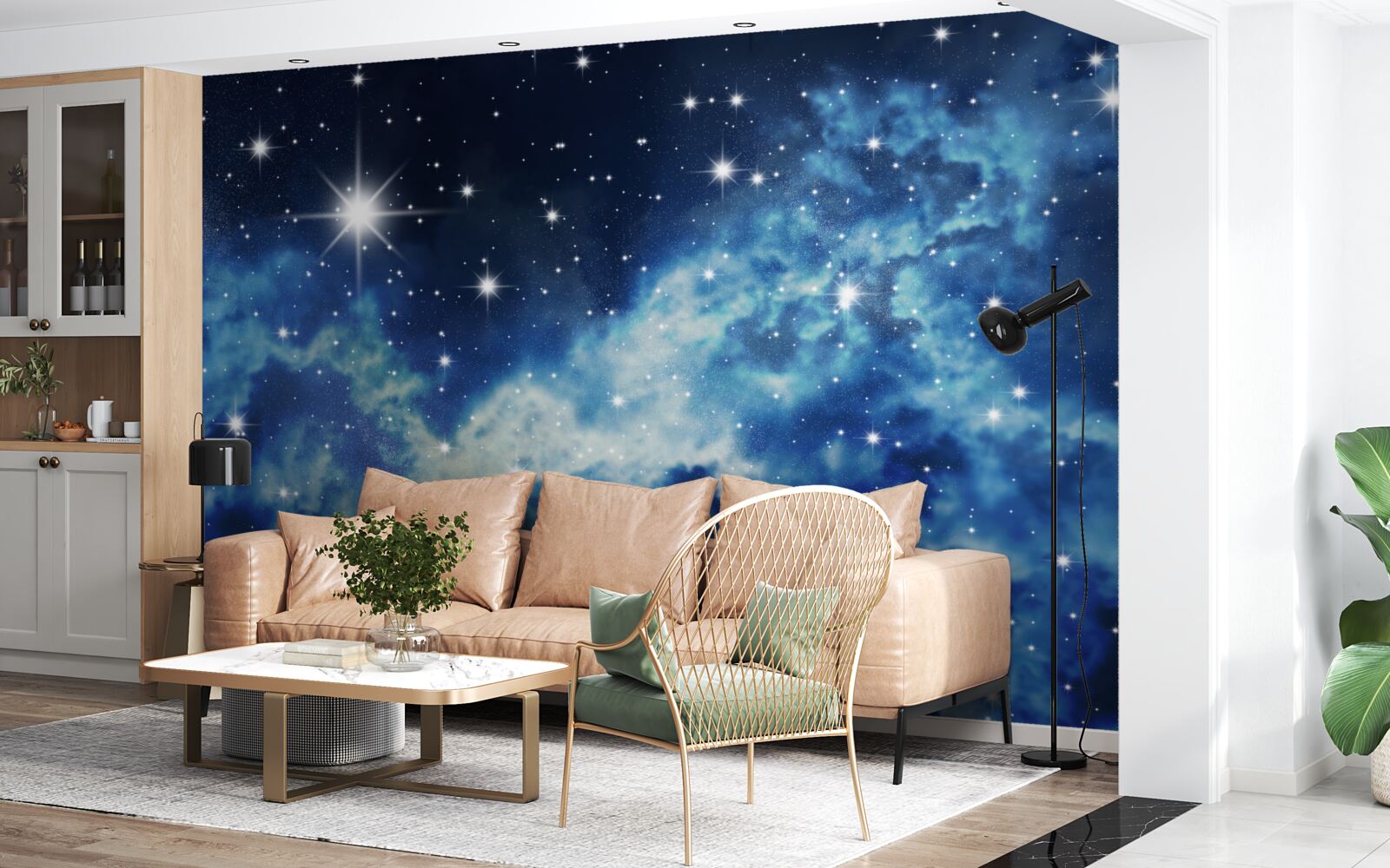 Fotobehang blauwe hemel bezaaid met sterren