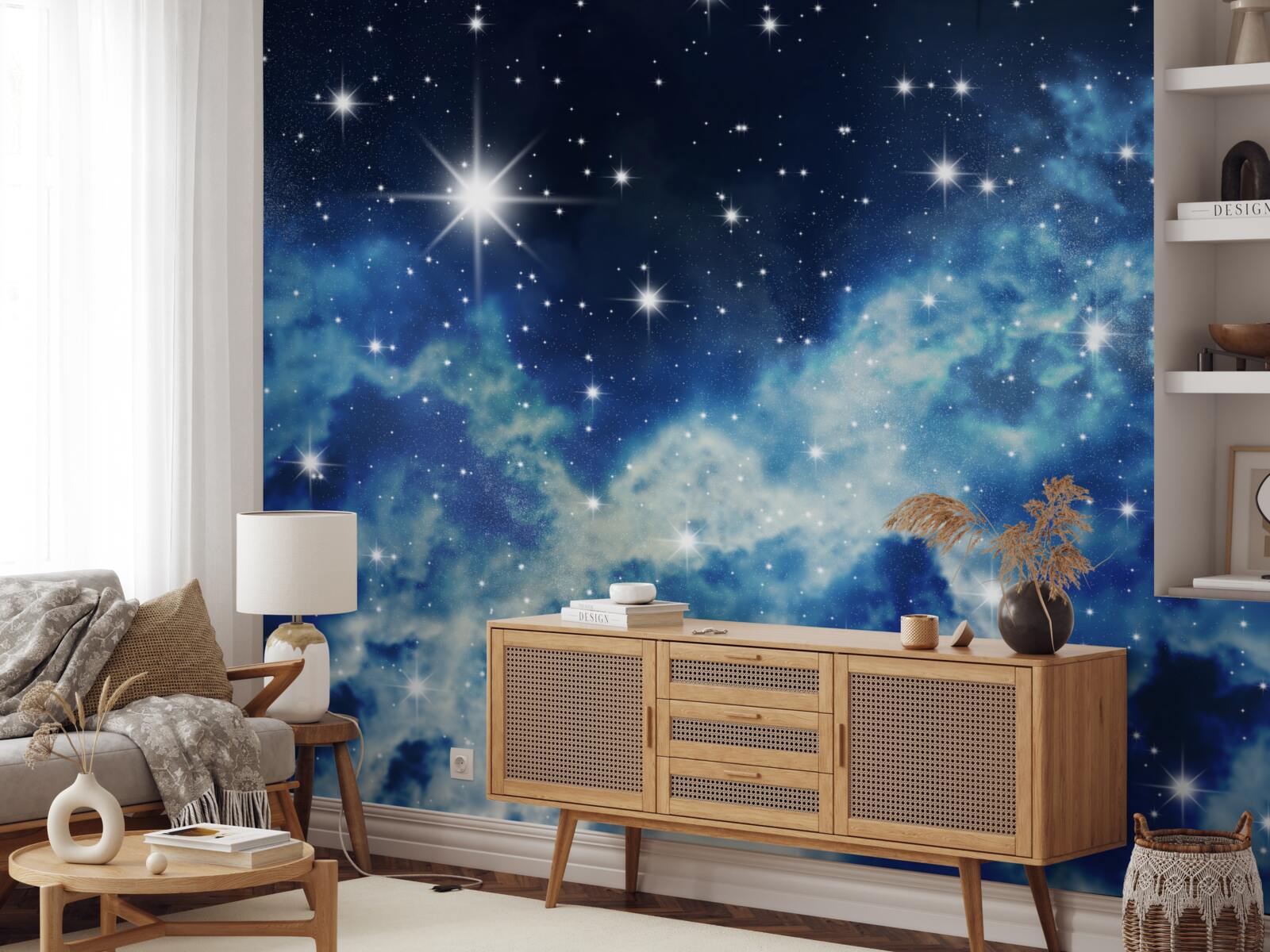 Fotobehang blauwe hemel bezaaid met sterren