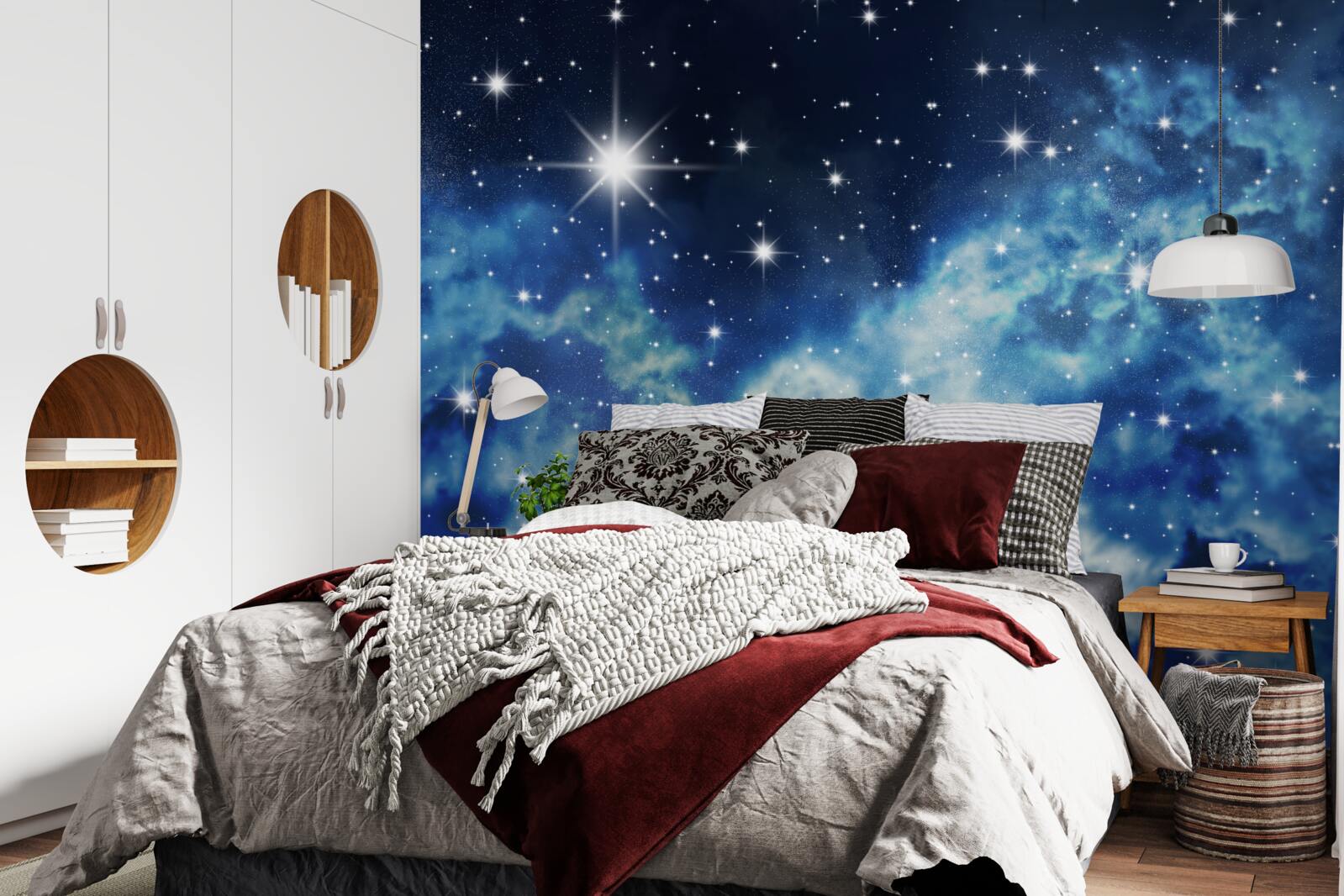 Fotobehang blauwe hemel bezaaid met sterren