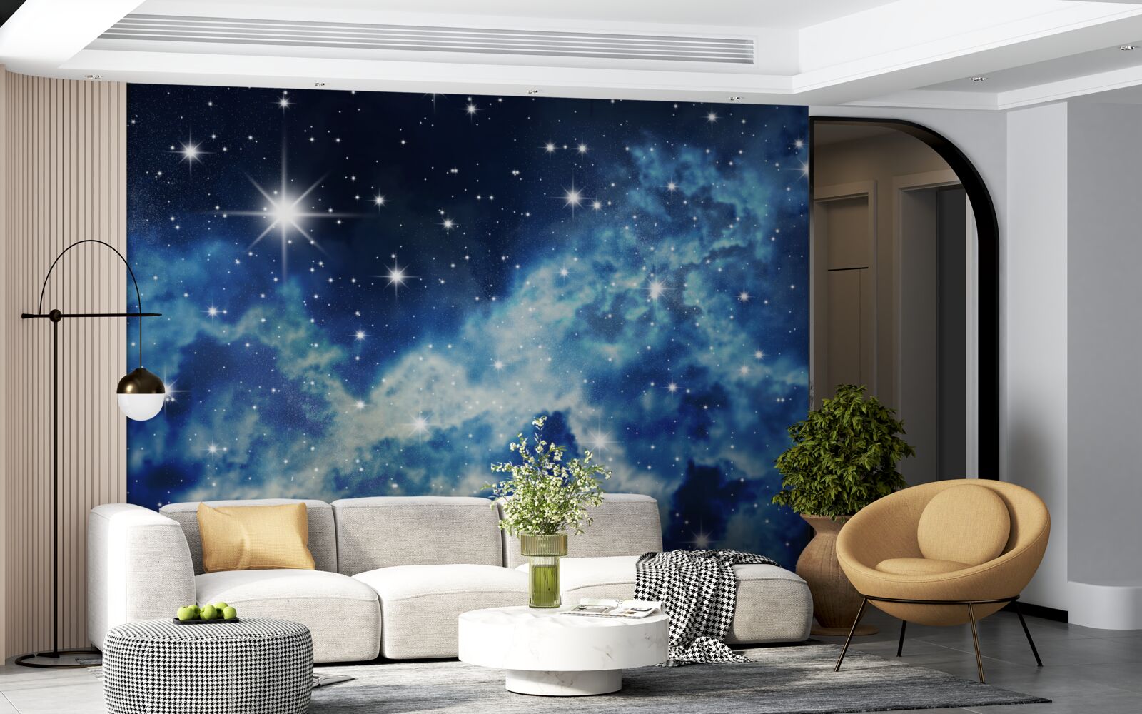 Fotobehang blauwe hemel bezaaid met sterren