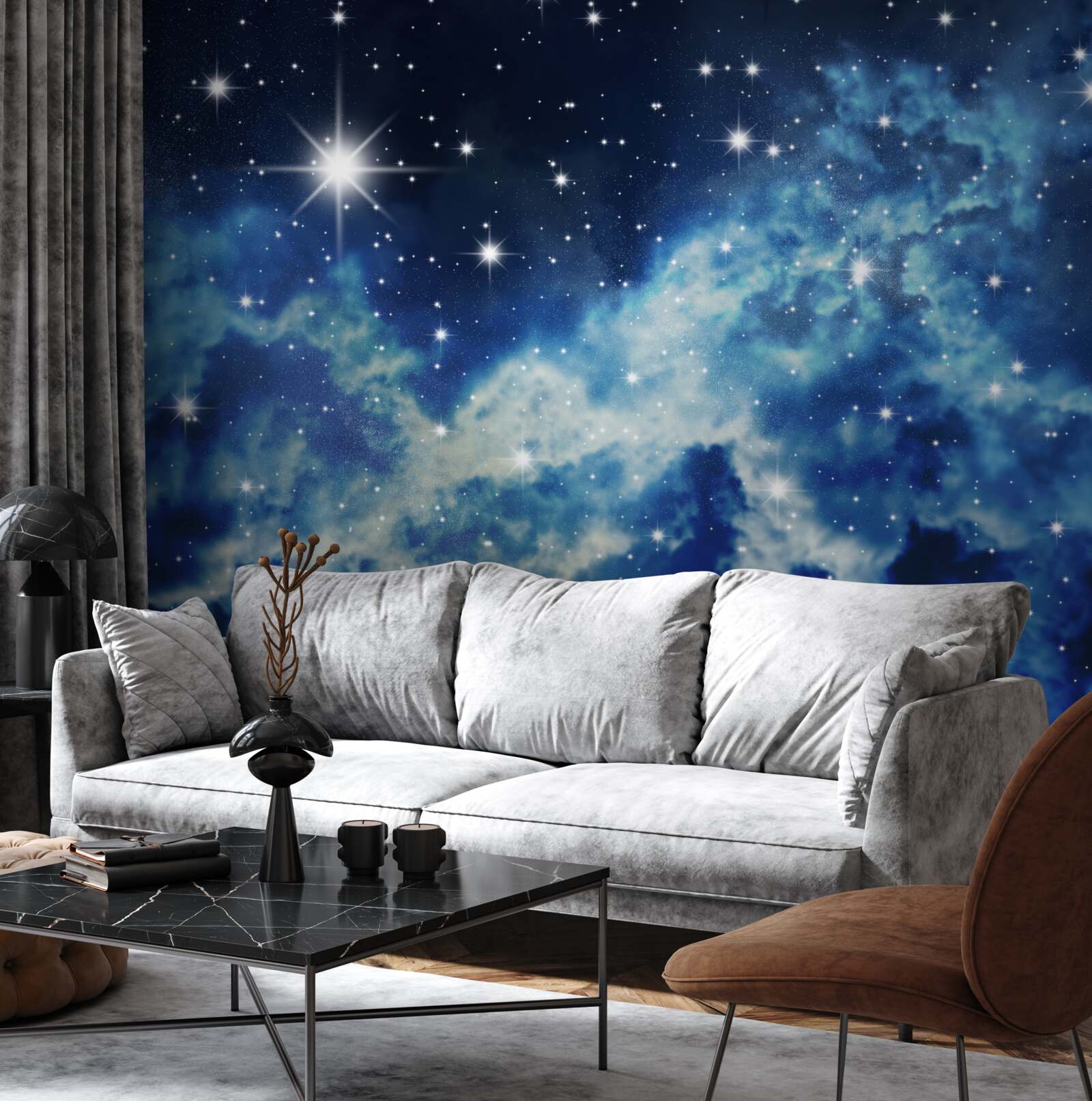 Fotobehang blauwe hemel bezaaid met sterren