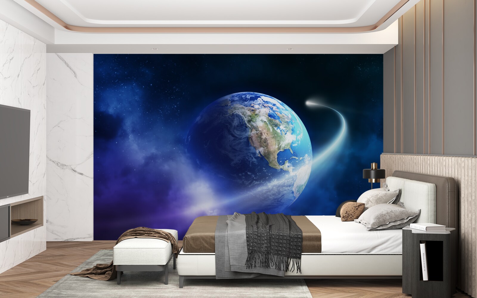 Fotobehang de aarde in de oneindige ruimte van het universum