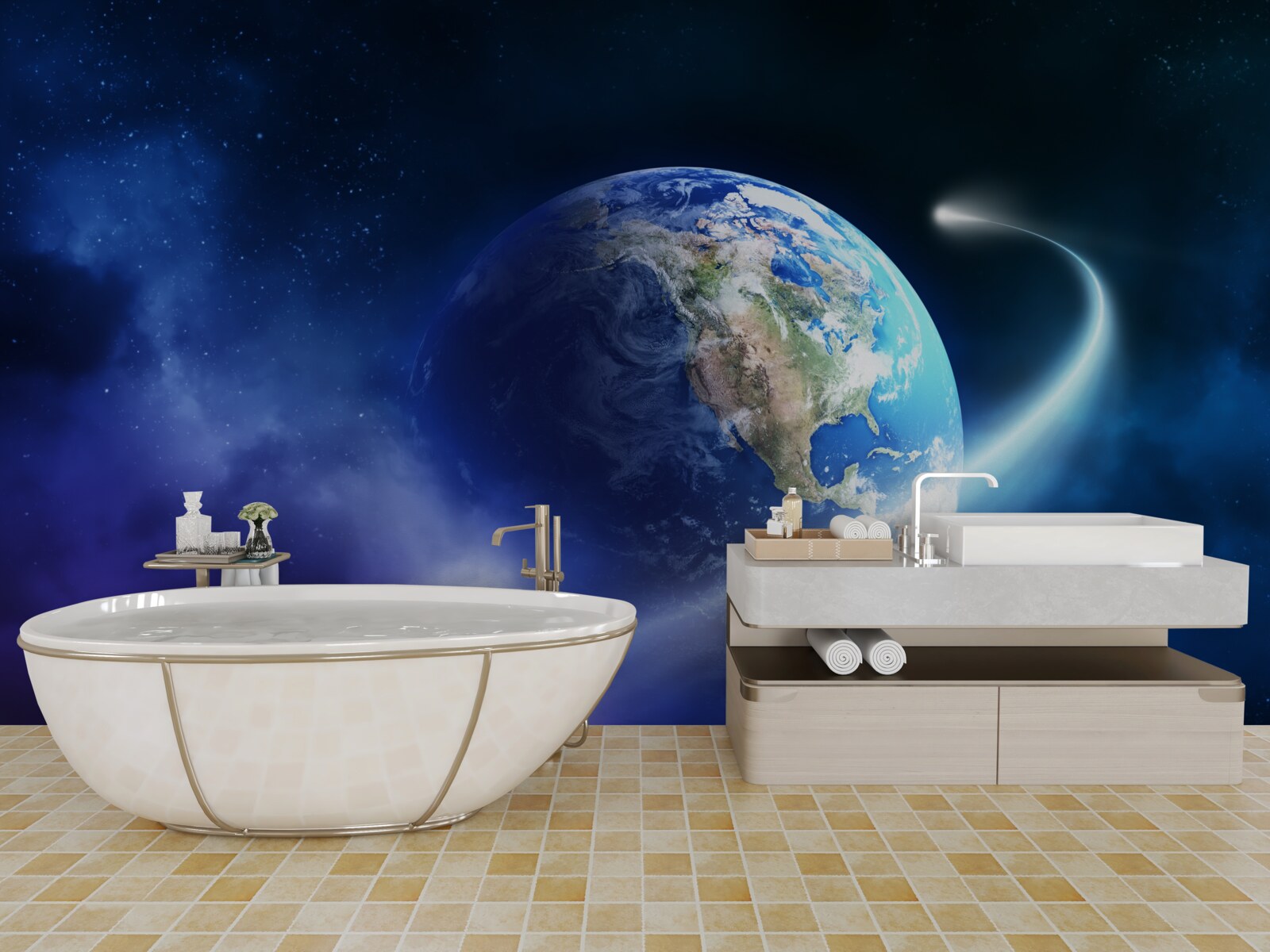 Fotobehang de aarde in de oneindige ruimte van het universum