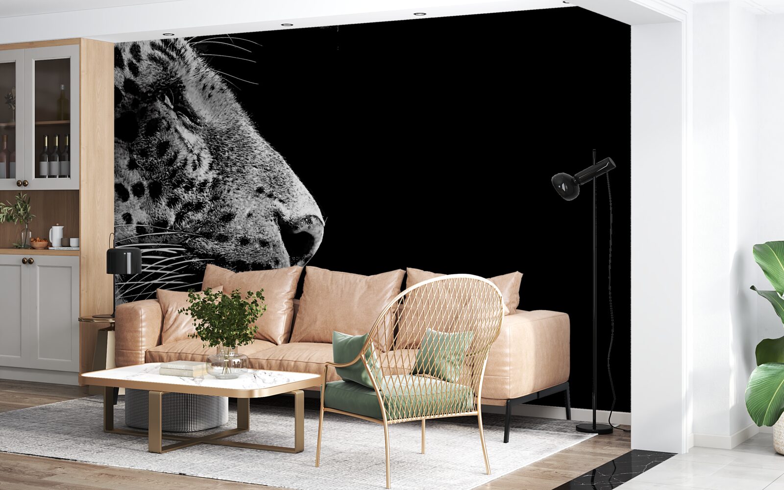 Fotobehang jaguar in zwart-wit