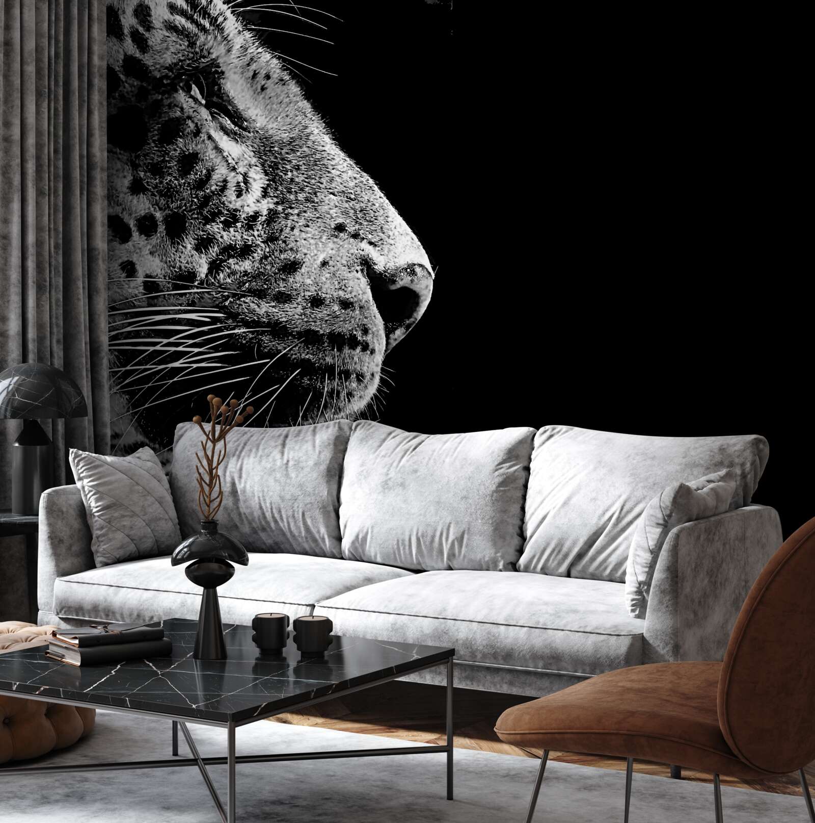 Fotobehang jaguar in zwart-wit