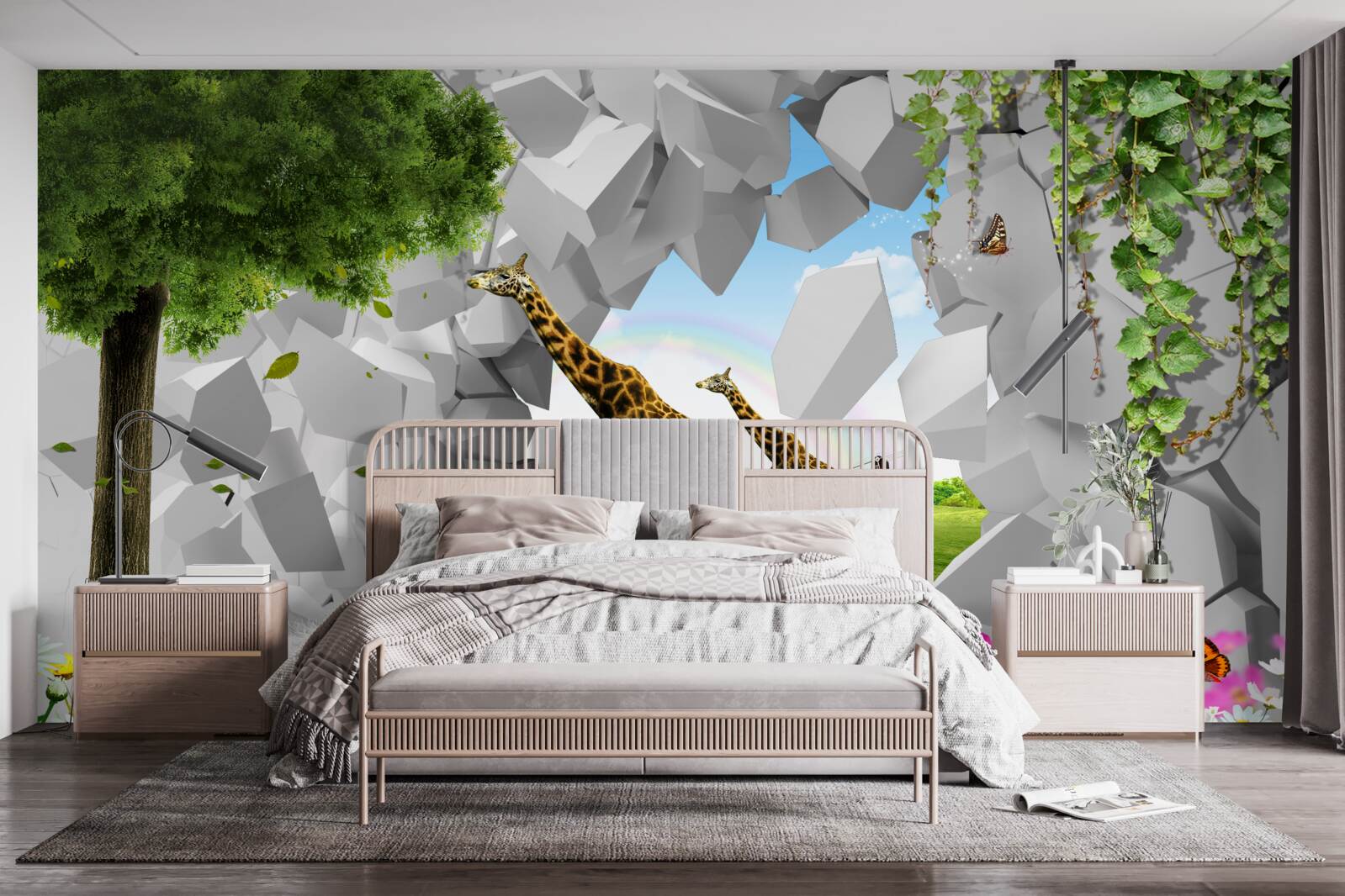 Fotobehang in het wild proberen giraffen bomen te bereiken