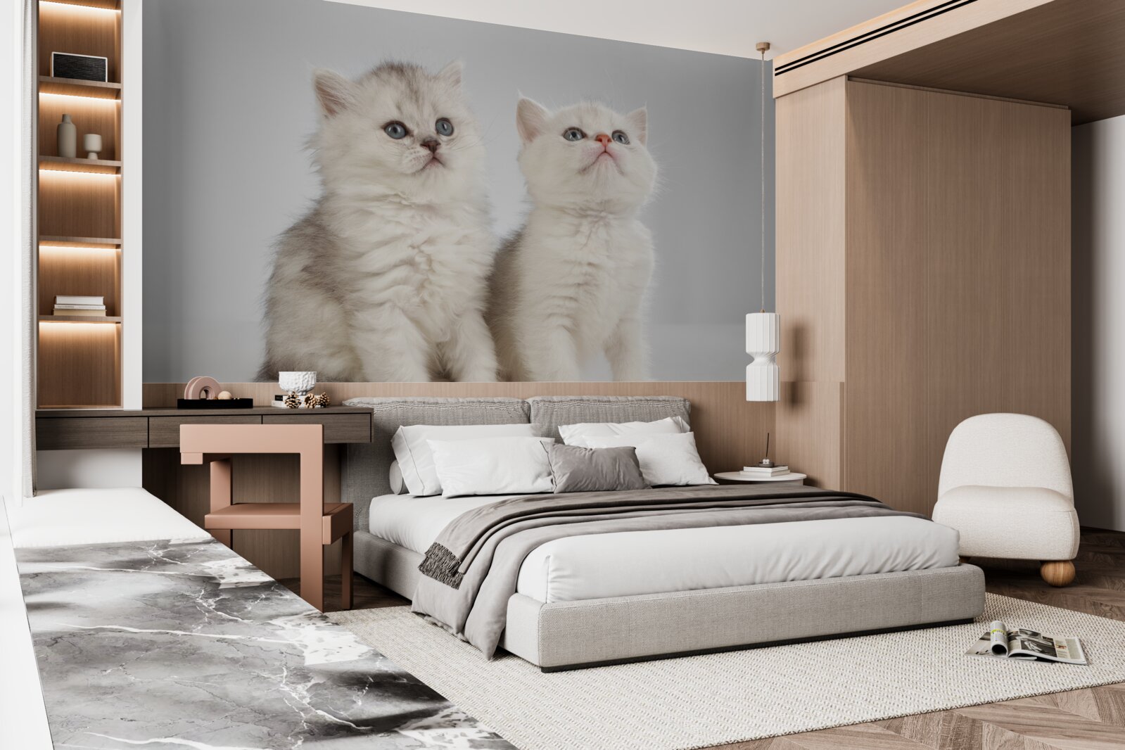 Fotobehang twee kleine katten observeren