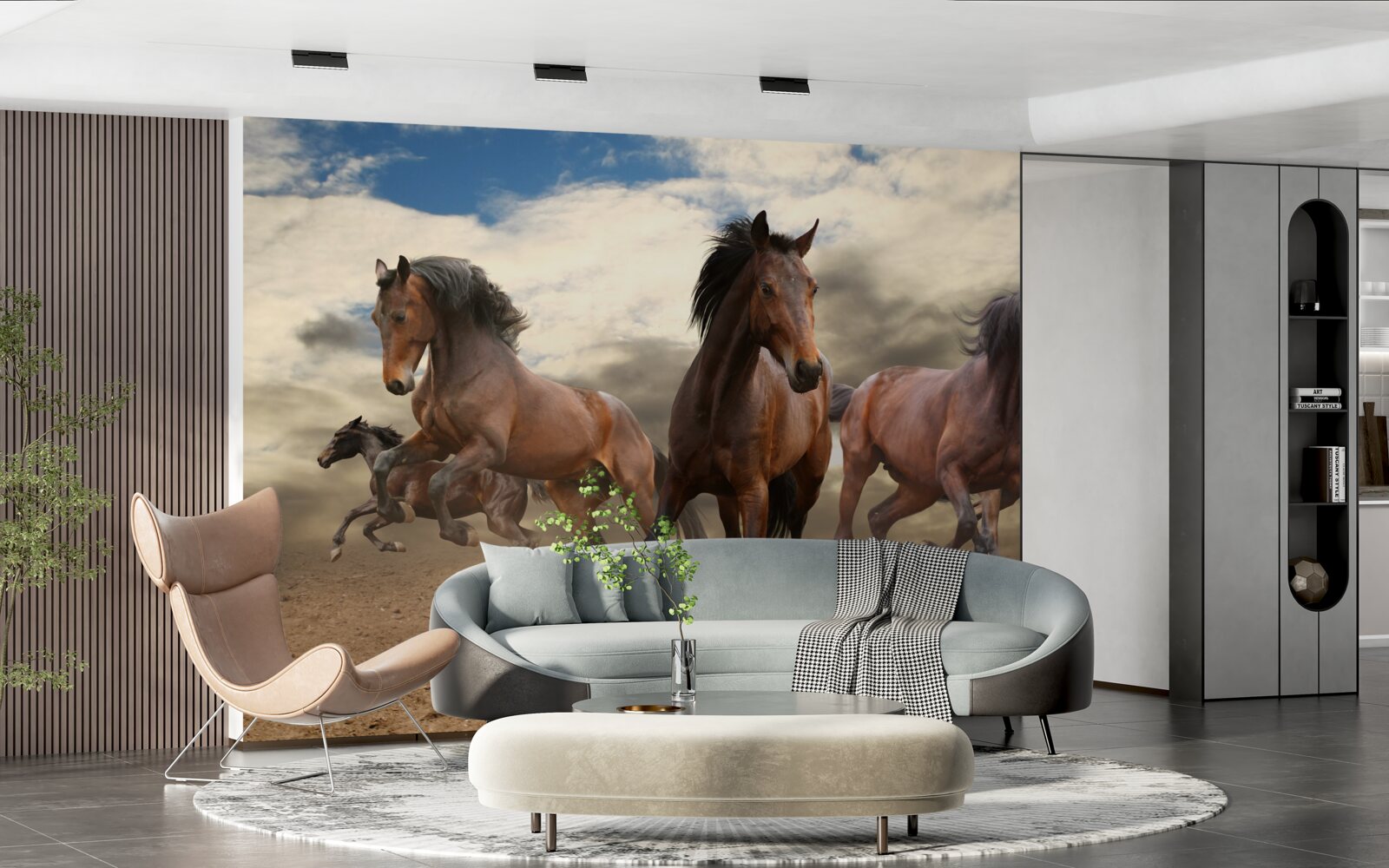 Fotobehang een groep bruine paarden die over de grond rennen