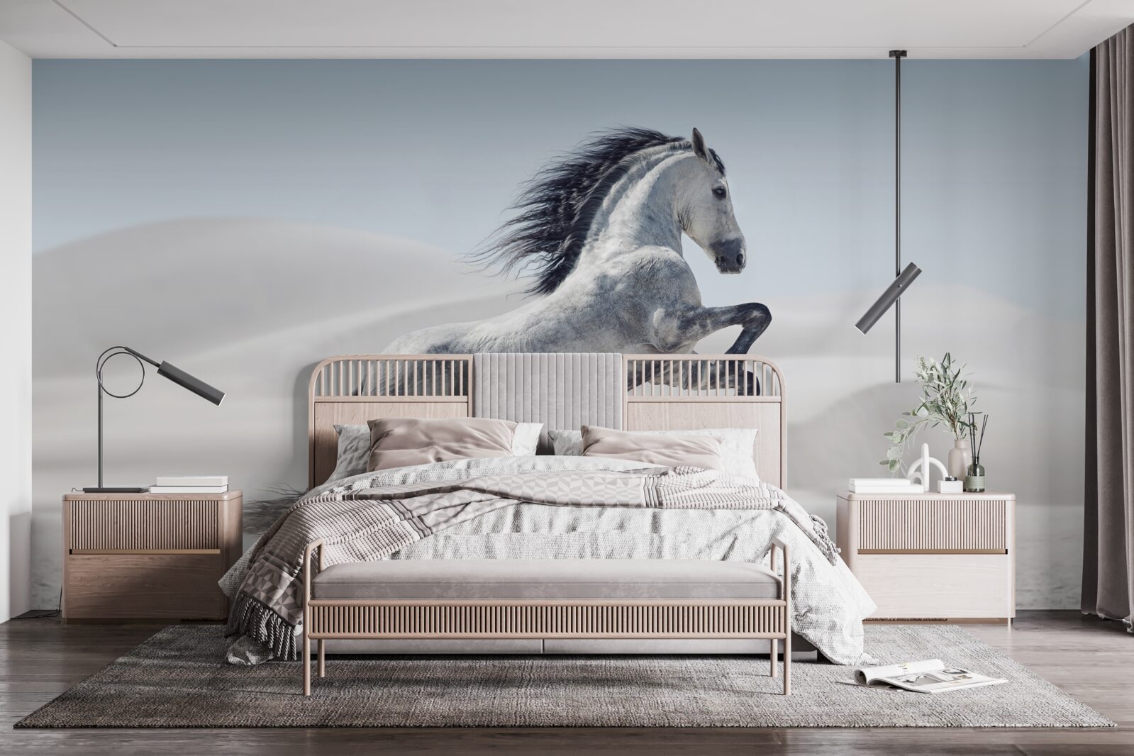 Fotobehang een sterk paard galoppeert door de woestijn