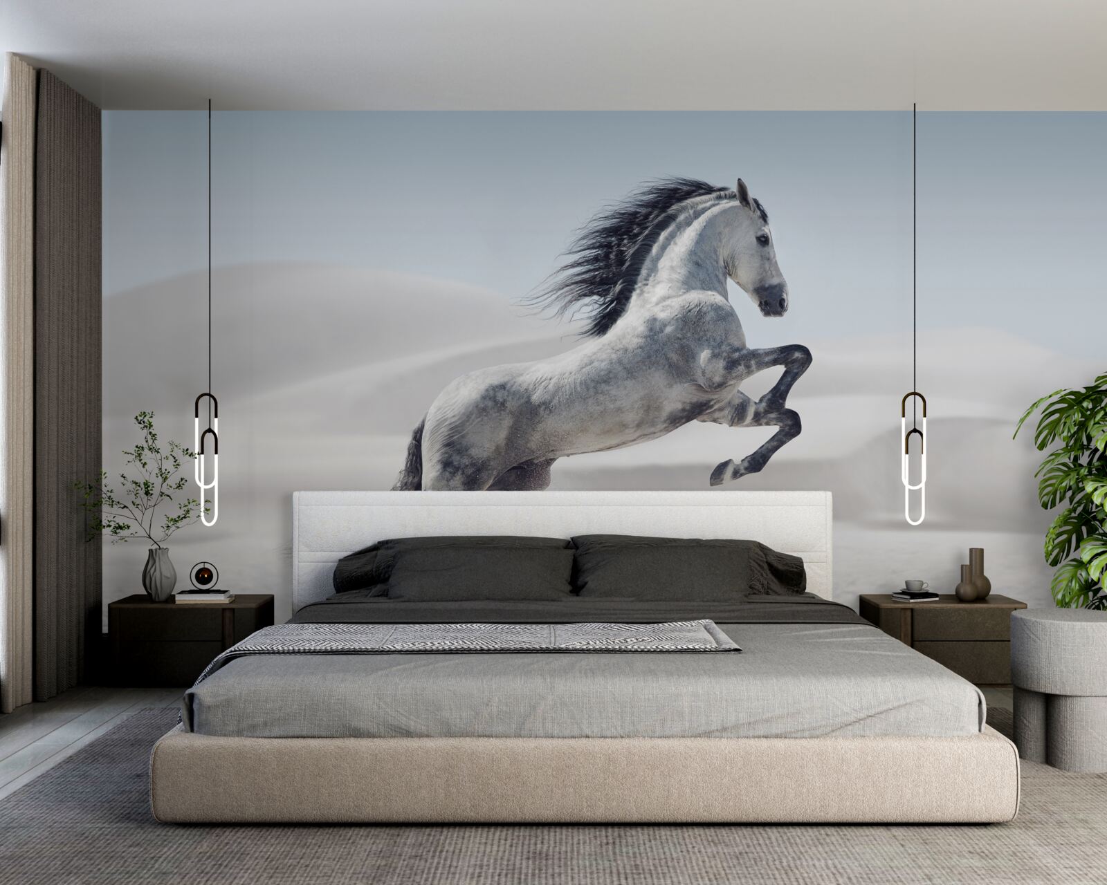 Fotobehang een sterk paard galoppeert door de woestijn