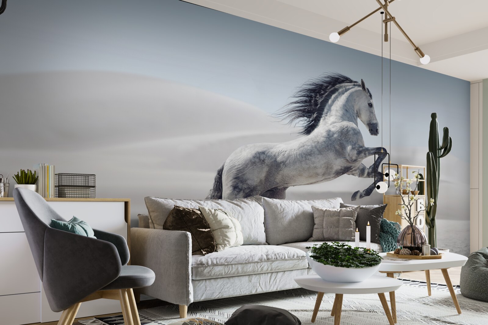 Fotobehang een sterk paard galoppeert door de woestijn