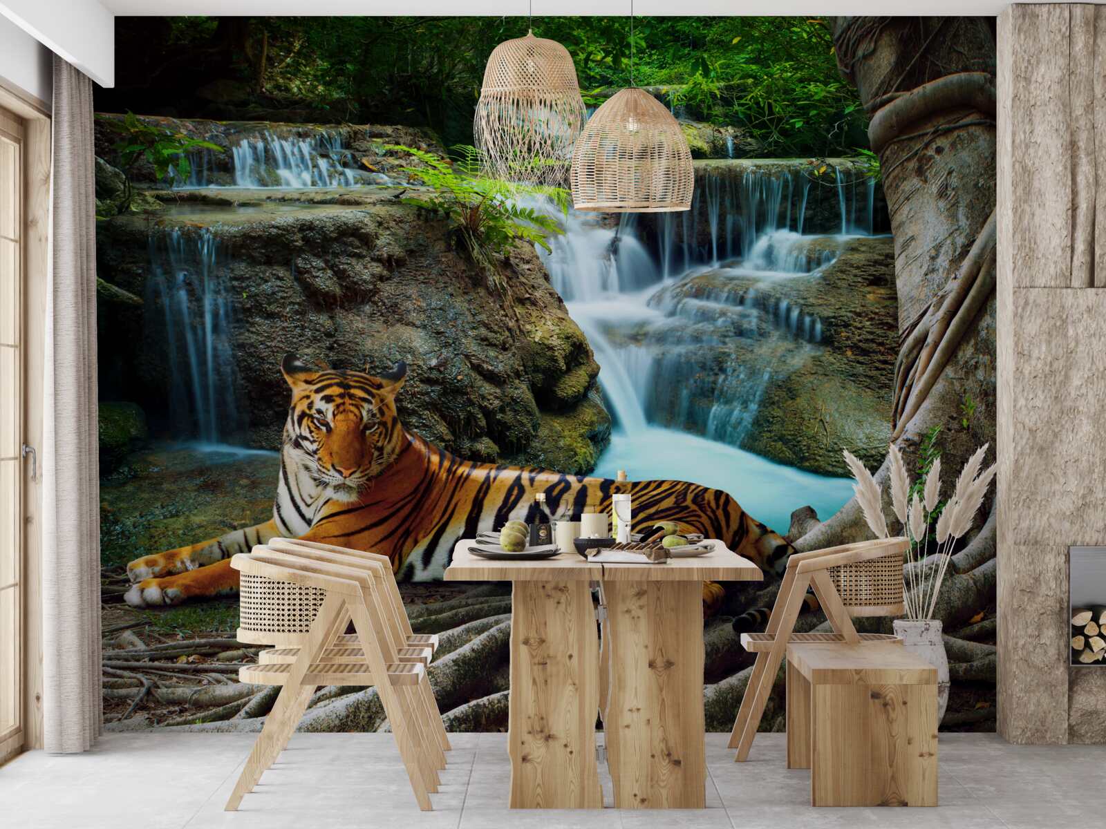 Fotobehang we brachten tijd door bij een waterval in het bos