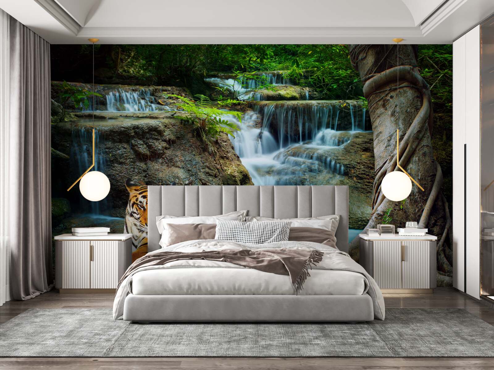 Fotobehang we brachten tijd door bij een waterval in het bos