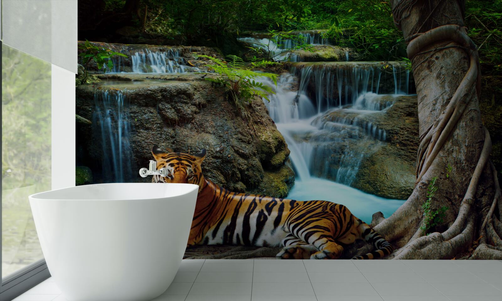 Fotobehang we brachten tijd door bij een waterval in het bos