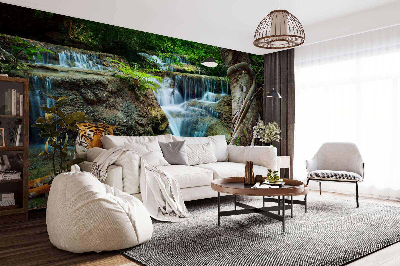 Fotobehang we brachten tijd door bij een waterval in het bos