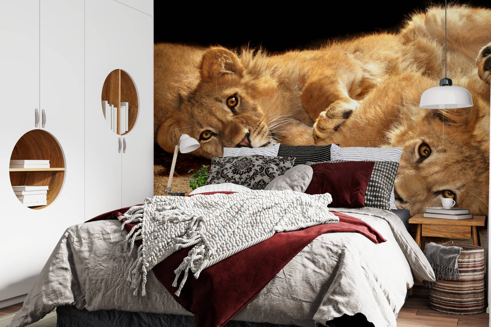 Fotobehang jonge leeuwen spelen op de grond