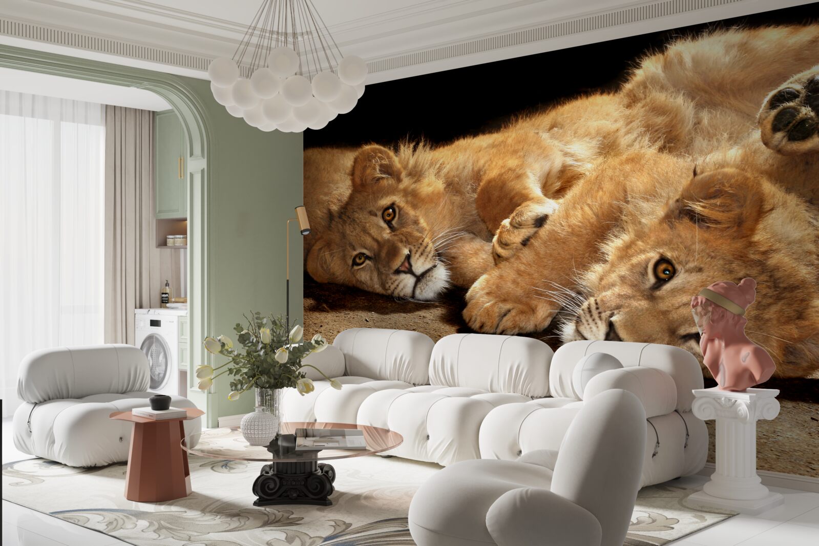 Fotobehang jonge leeuwen spelen op de grond