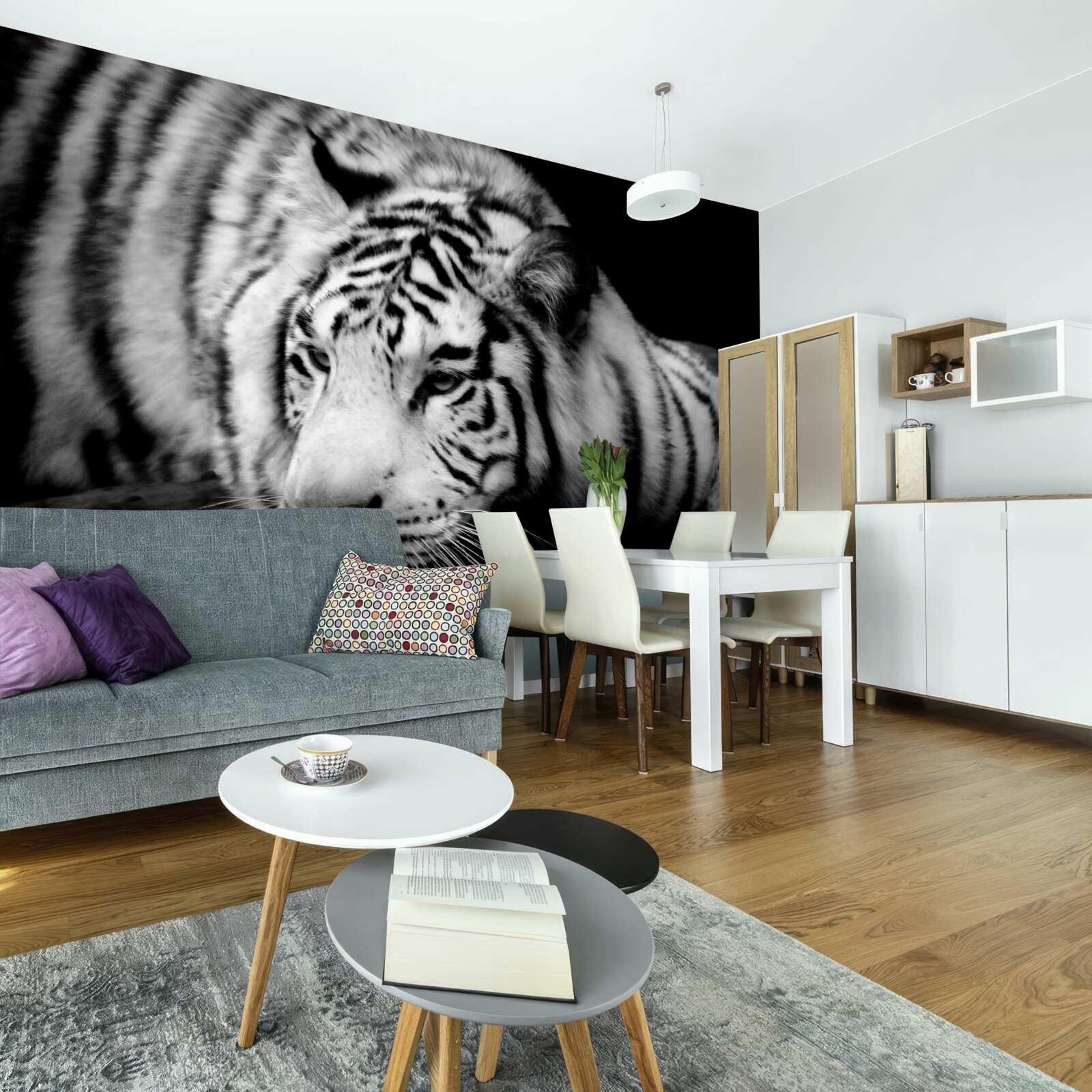 Fotobehang schattige zwart-witte tijger