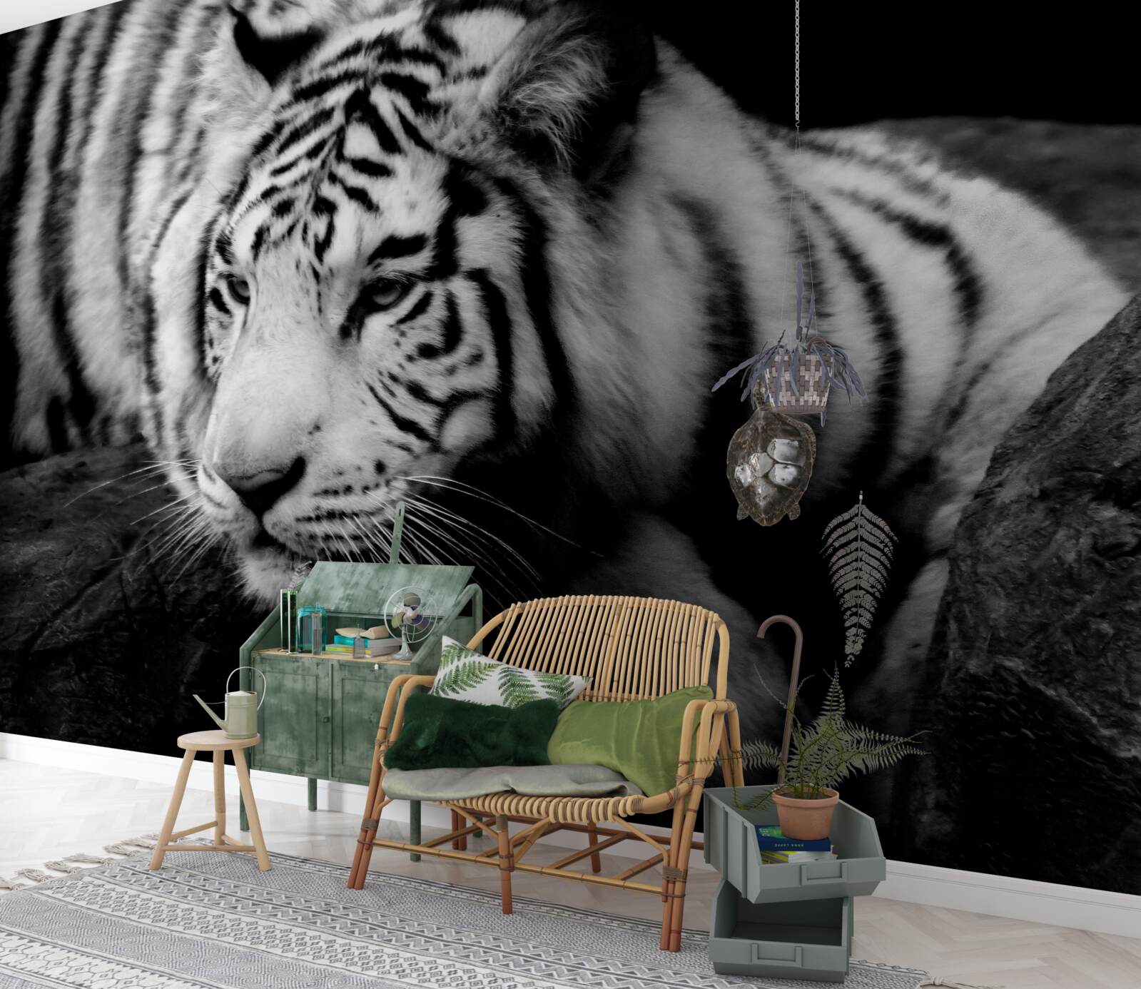 Fotobehang schattige zwart-witte tijger