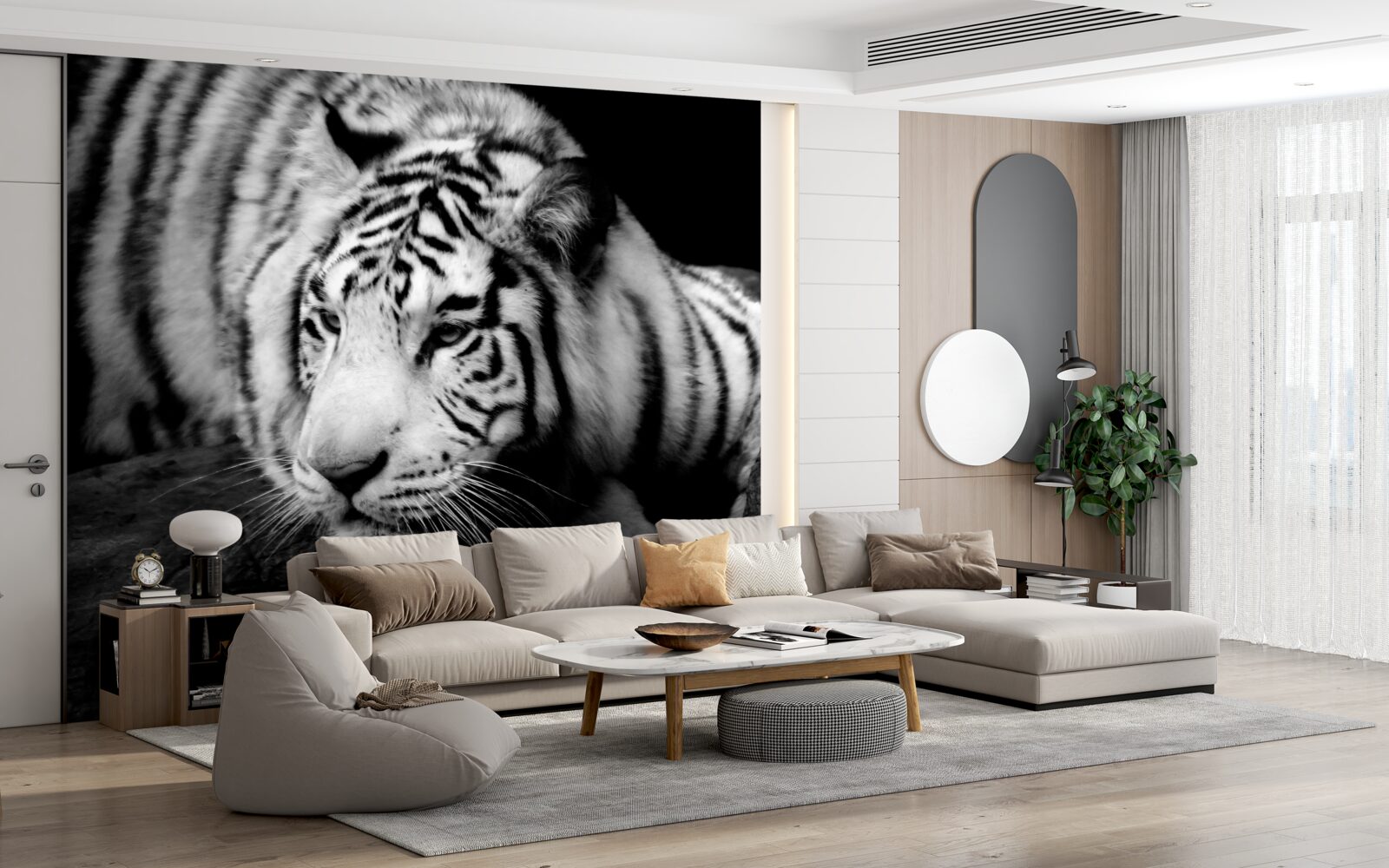 Fotobehang schattige zwart-witte tijger