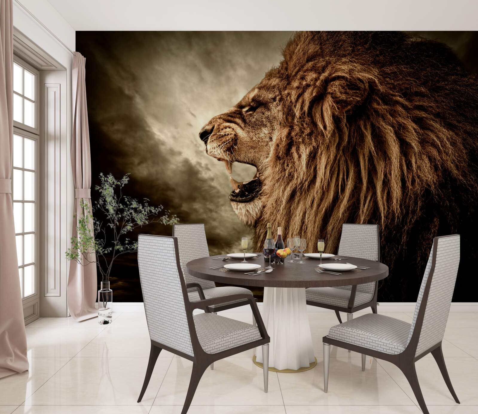 Fotobehang de onheilspellende donder van het gebrul van een leeuw