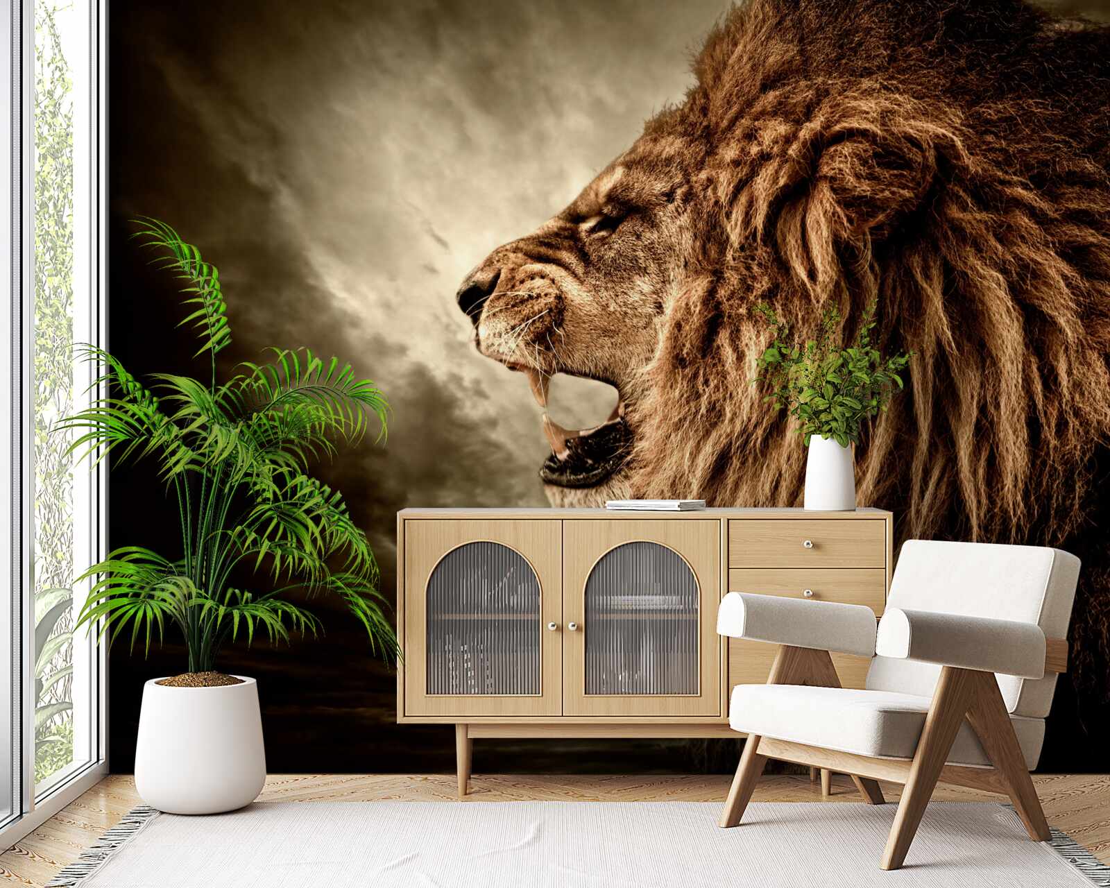 Fotobehang de onheilspellende donder van het gebrul van een leeuw