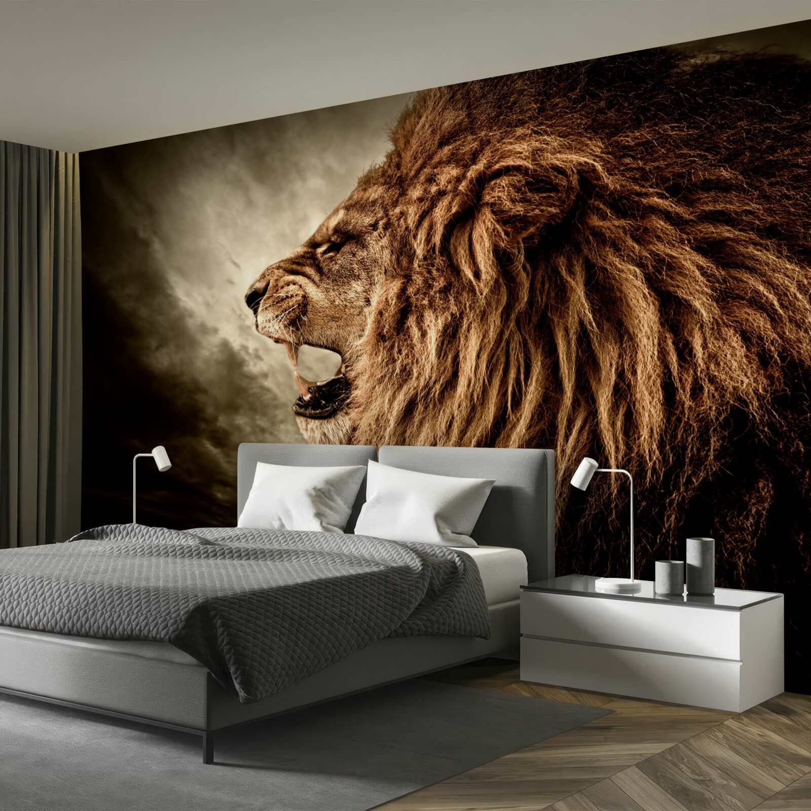 Fotobehang de onheilspellende donder van het gebrul van een leeuw