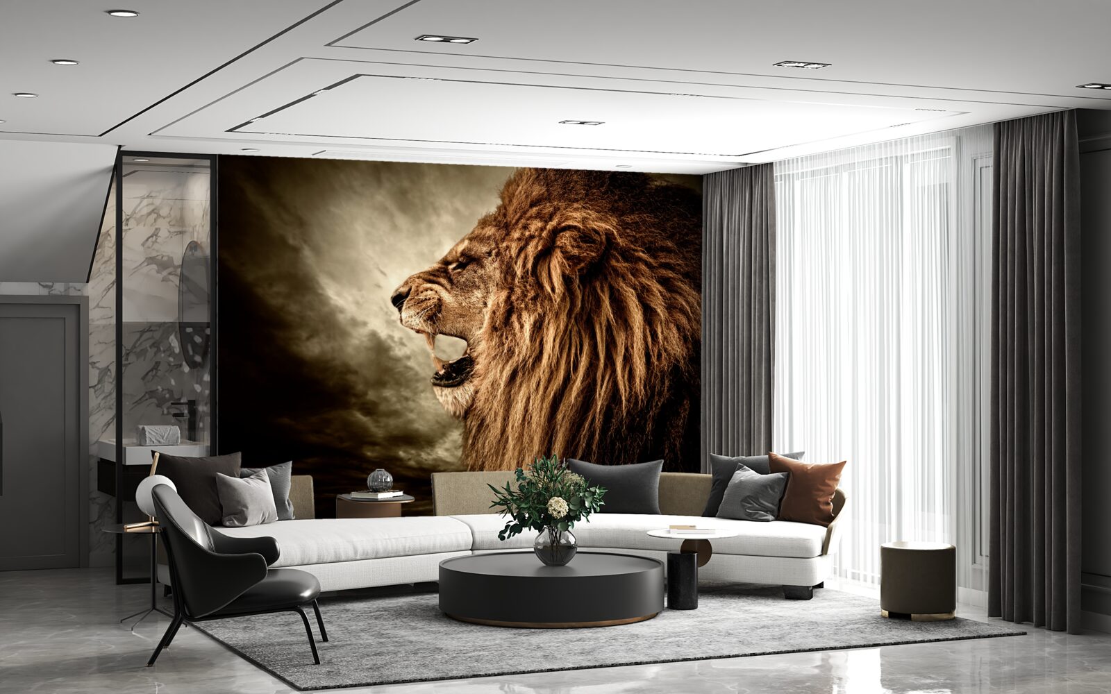 Fotobehang de onheilspellende donder van het gebrul van een leeuw