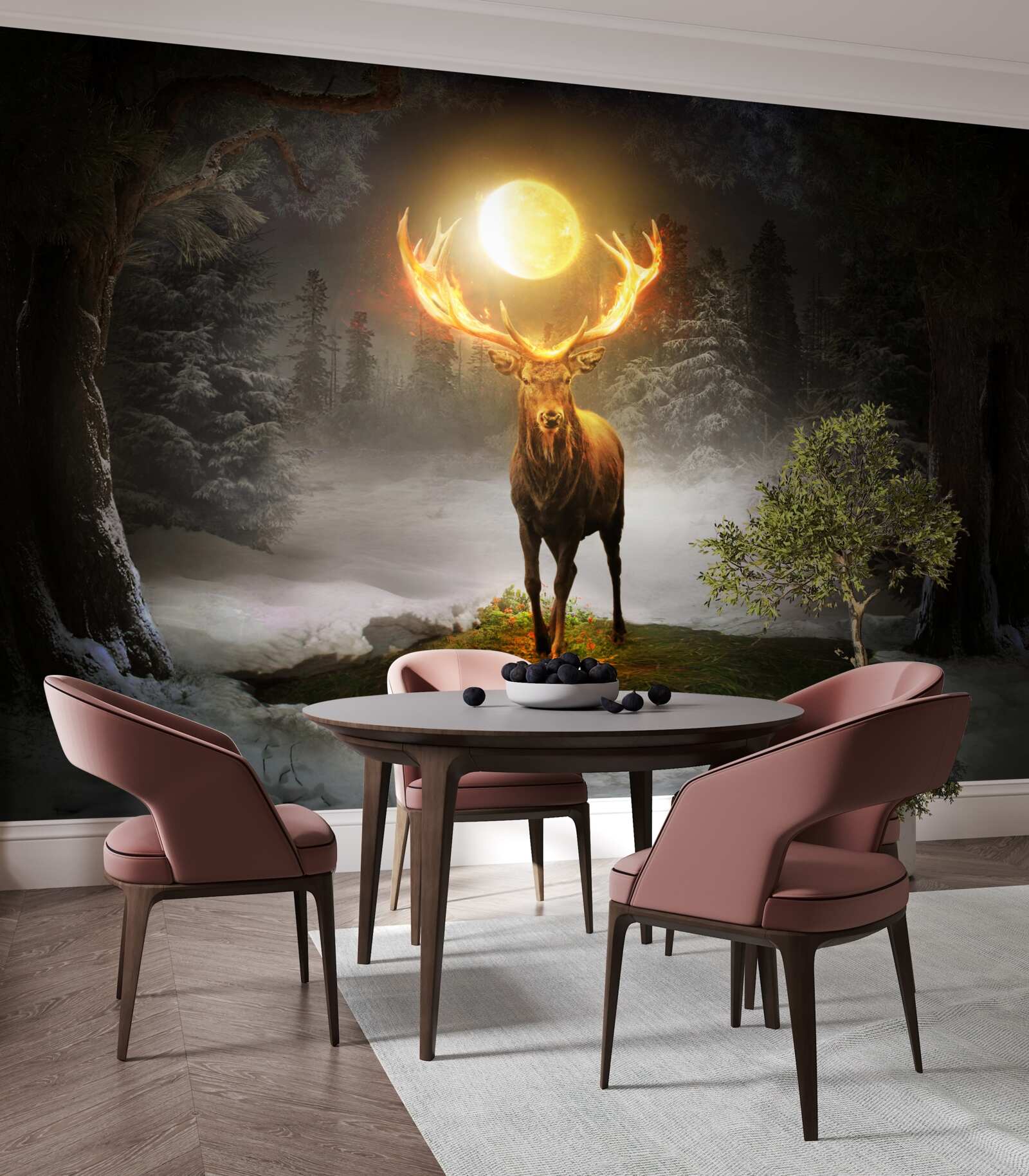 Fotobehang energiek hert en gouden bosgenoot