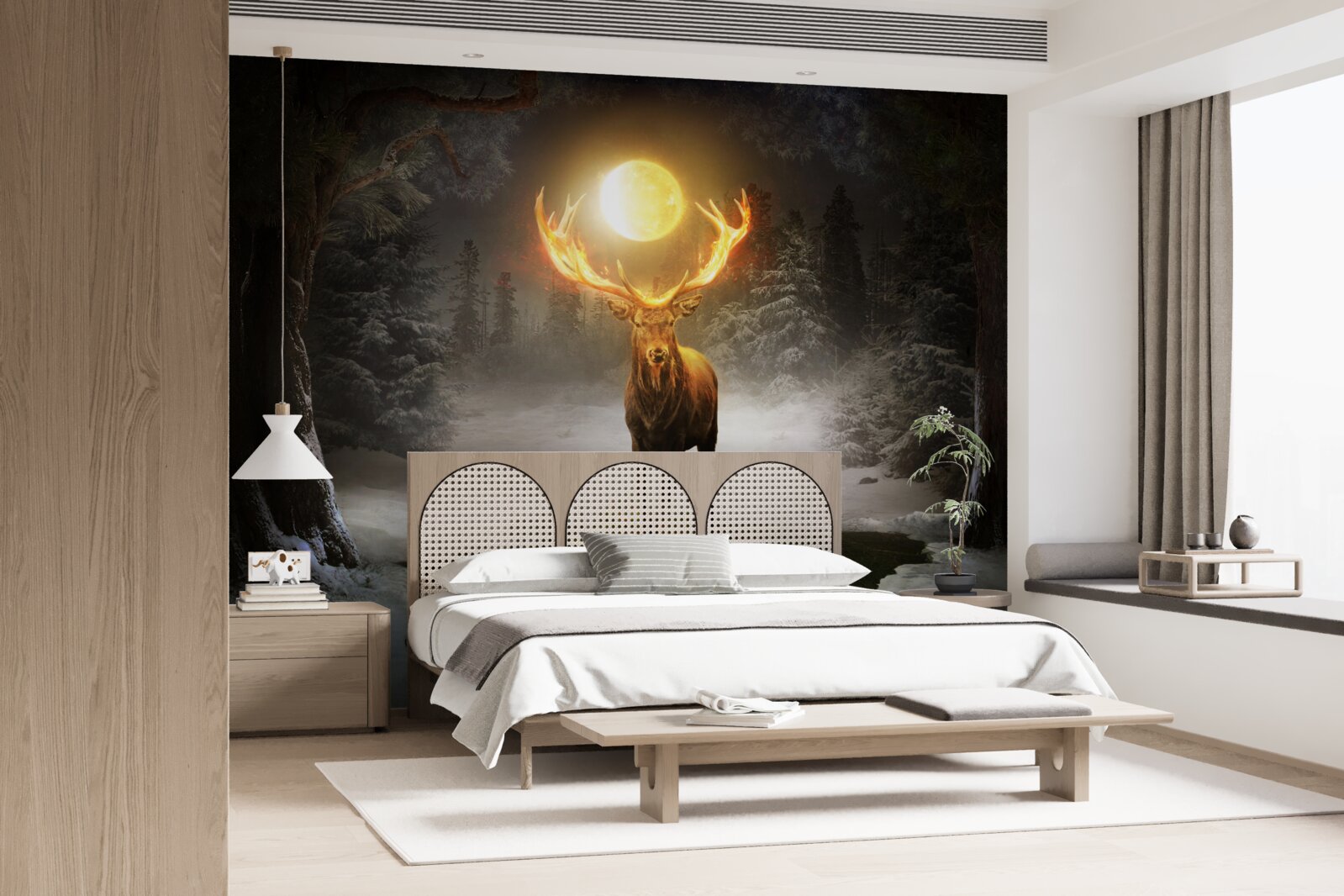 Fotobehang energiek hert en gouden bosgenoot