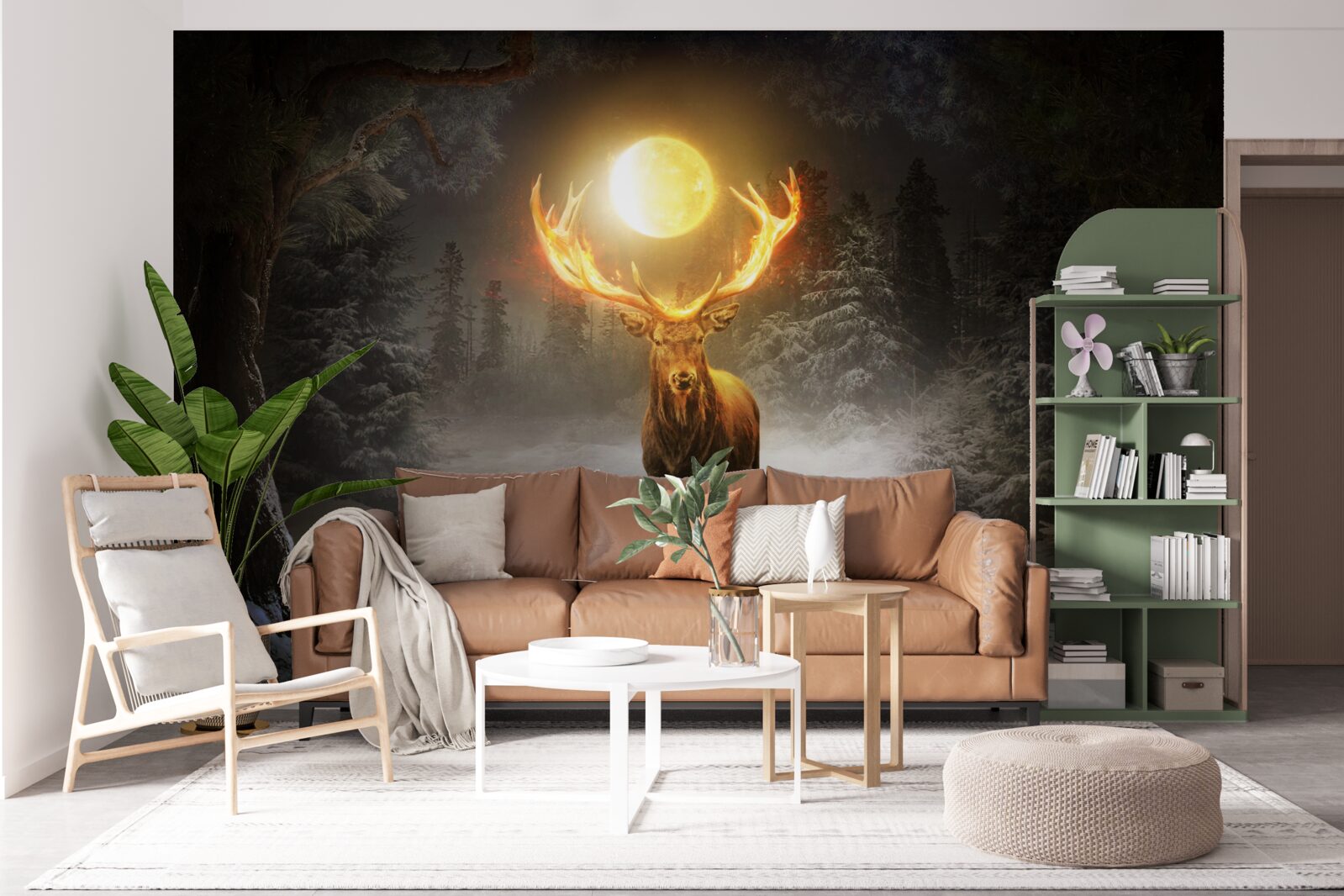 Fotobehang energiek hert en gouden bosgenoot