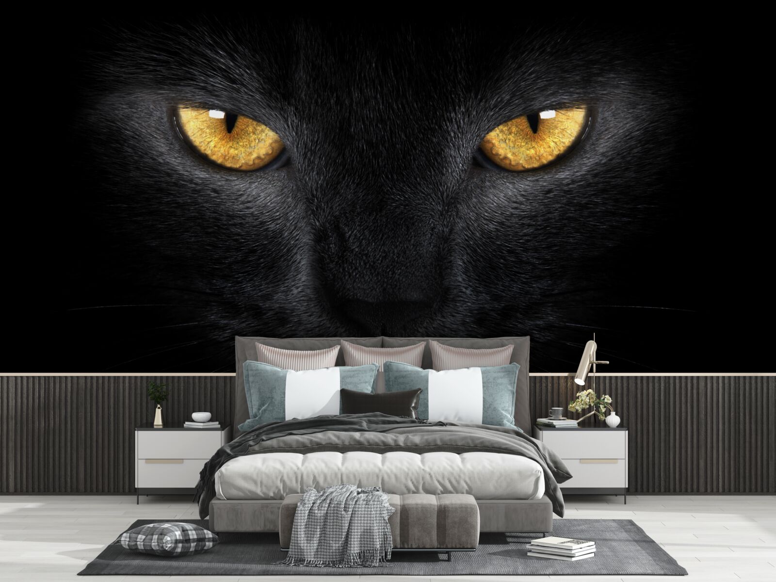 Fotobehang de doordringende blik van een zwarte kat