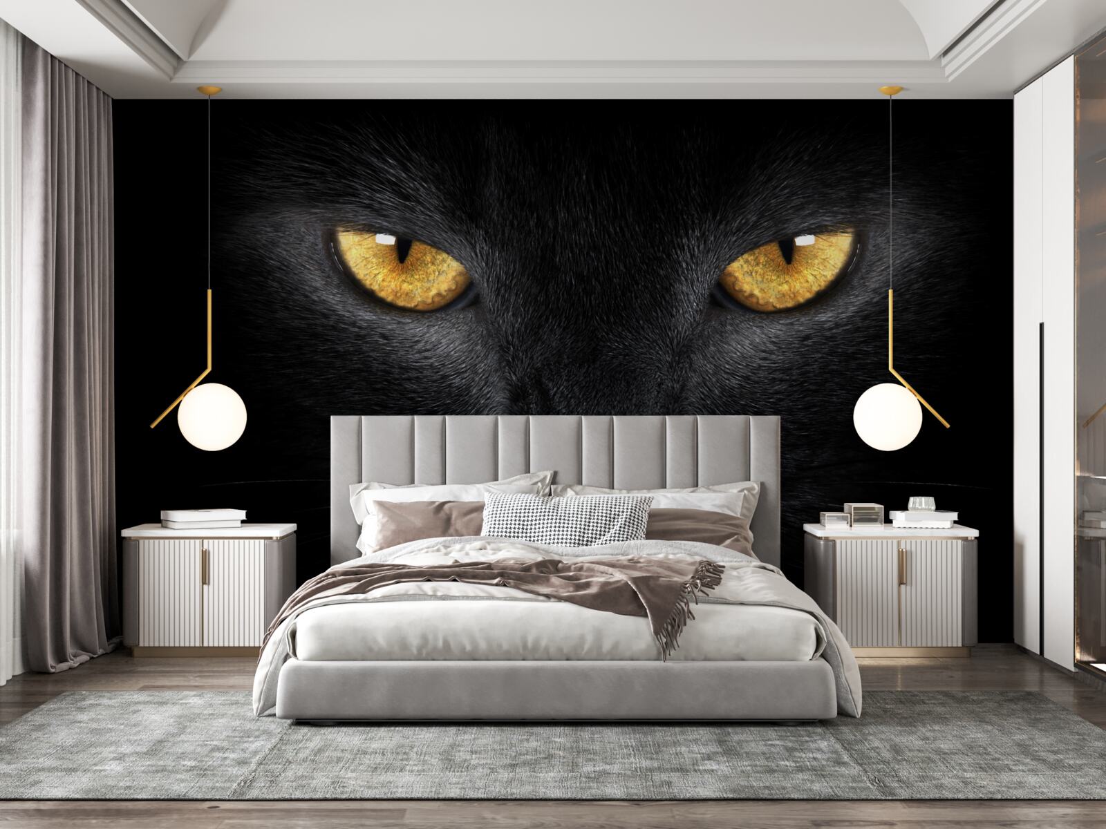 Fotobehang de doordringende blik van een zwarte kat