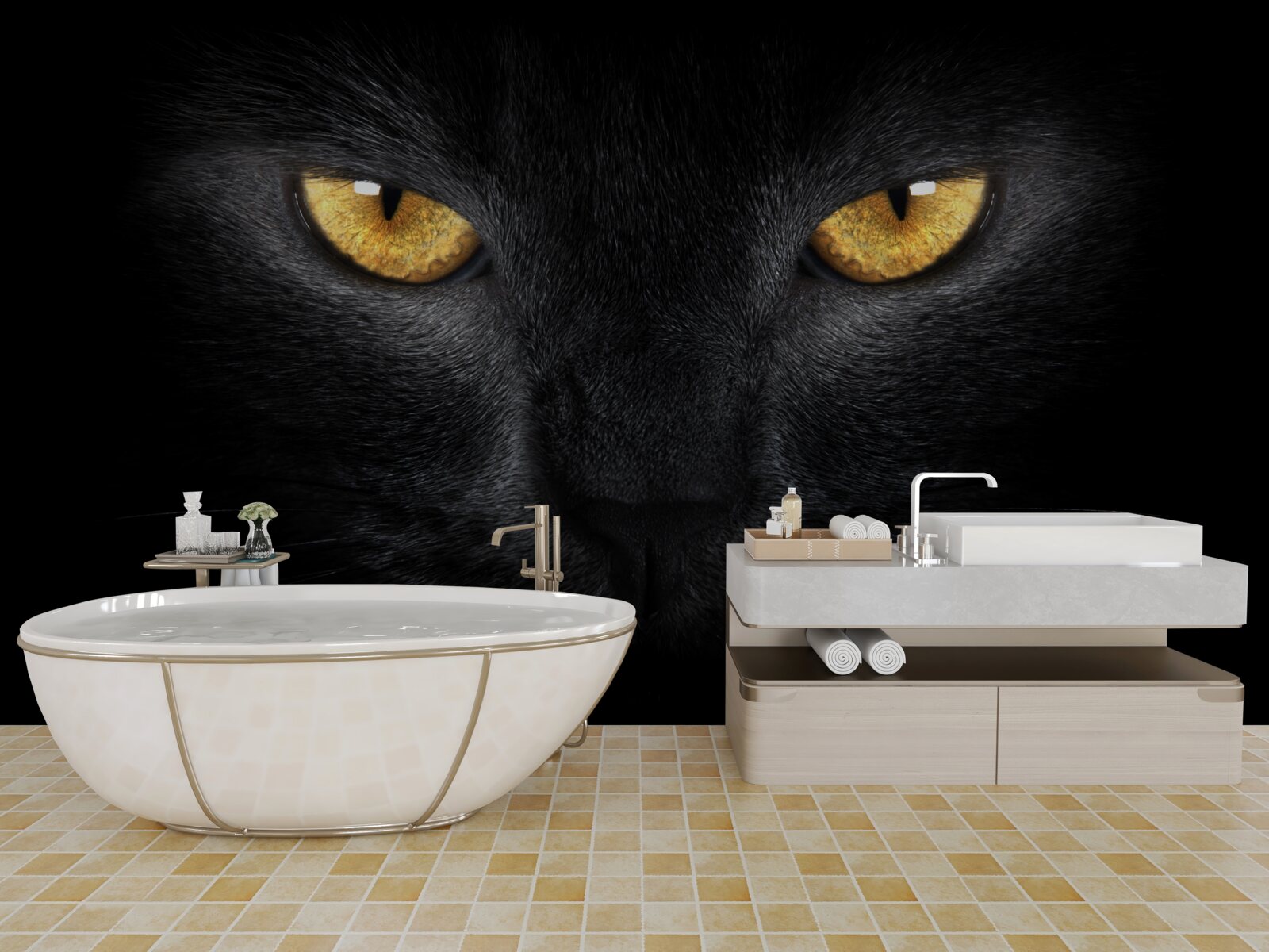 Fotobehang de doordringende blik van een zwarte kat