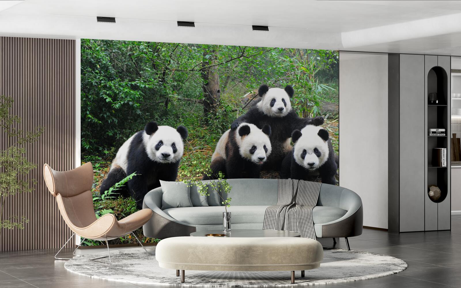 Fotobehang een rustgevende familie van schattige panda's