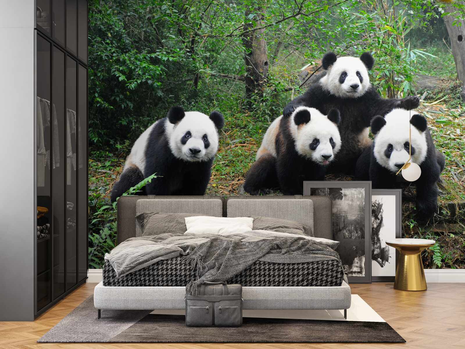 Fotobehang een rustgevende familie van schattige panda's