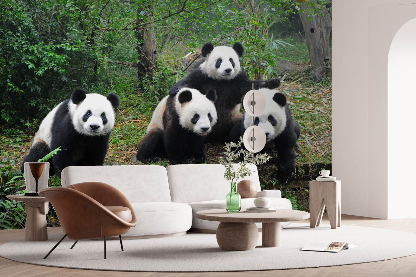 Fotobehang een rustgevende familie van schattige panda's