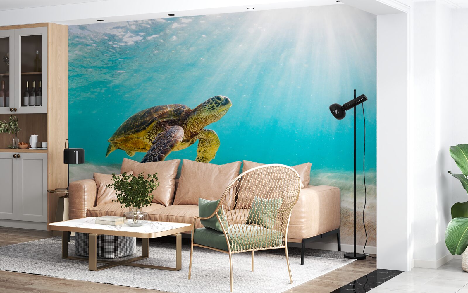 Fotobehang Gele schedels op een zandbodem