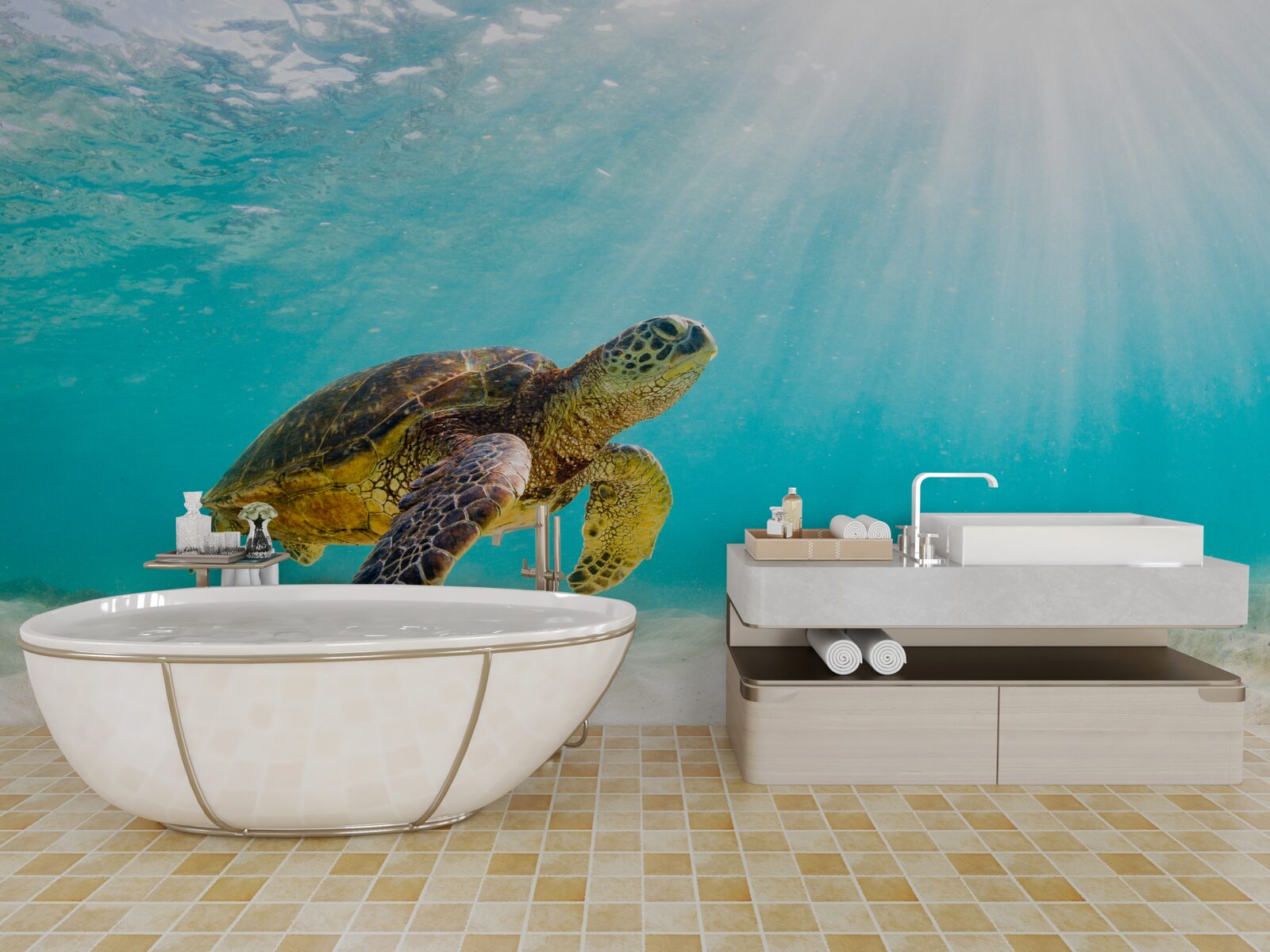 Fotobehang Gele schedels op een zandbodem