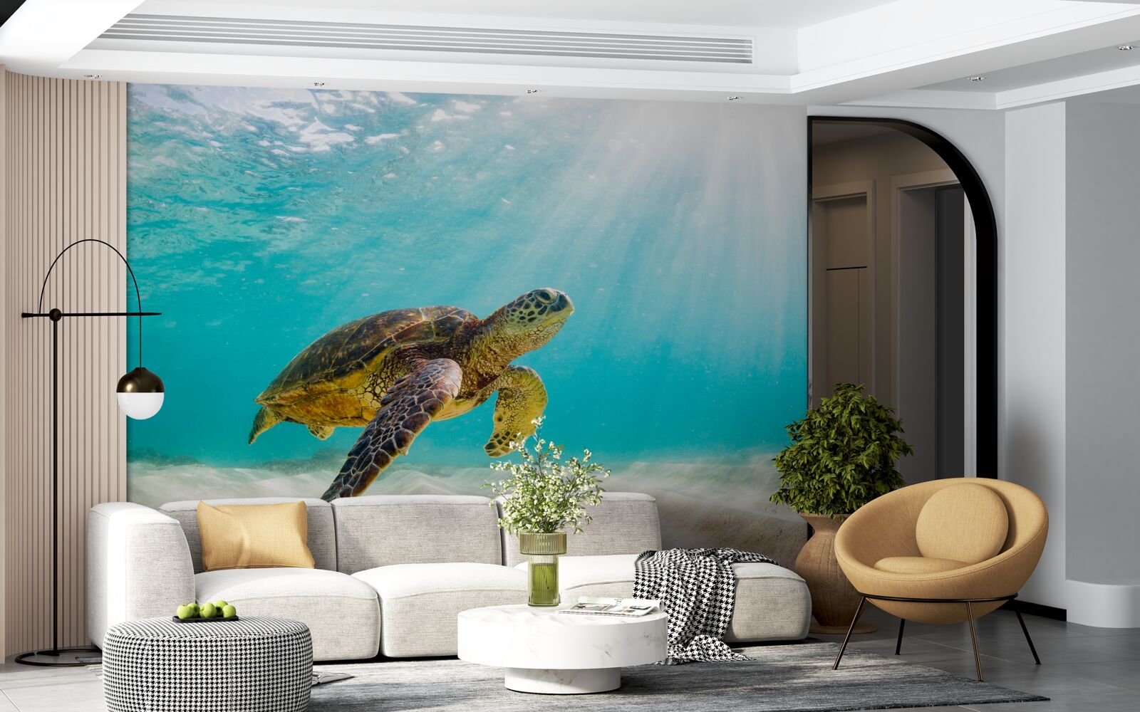 Fotobehang Gele schedels op een zandbodem