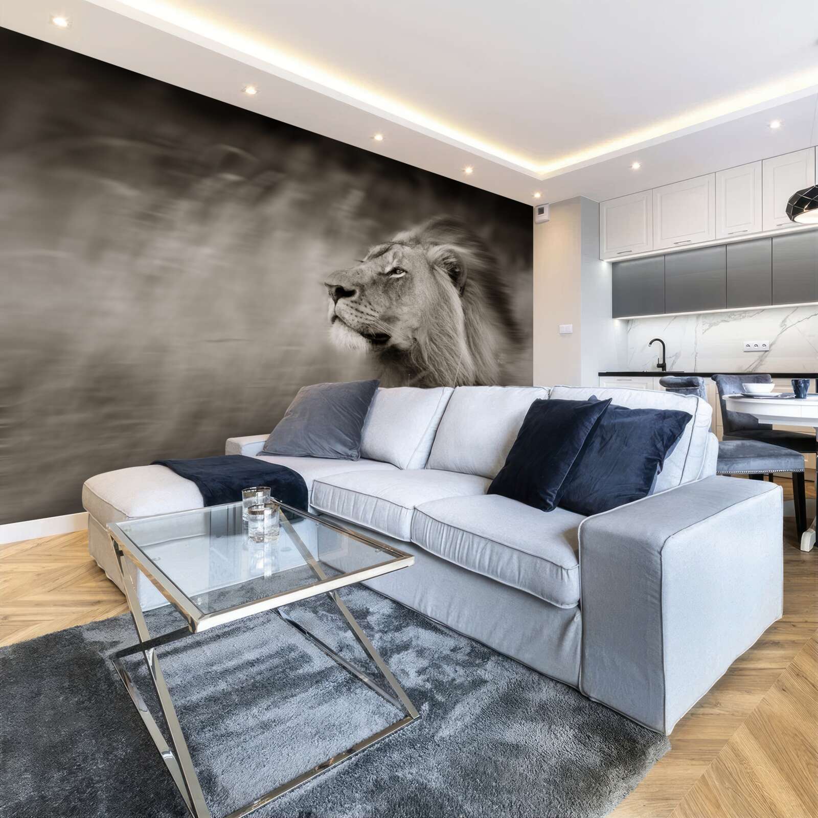 Fotobehang zwart-wit dierenliniaal in de wind