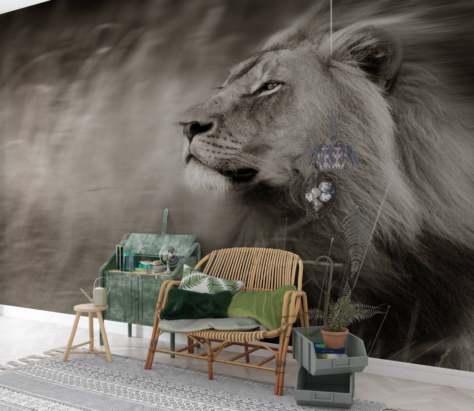 Fotobehang zwart-wit dierenliniaal in de wind