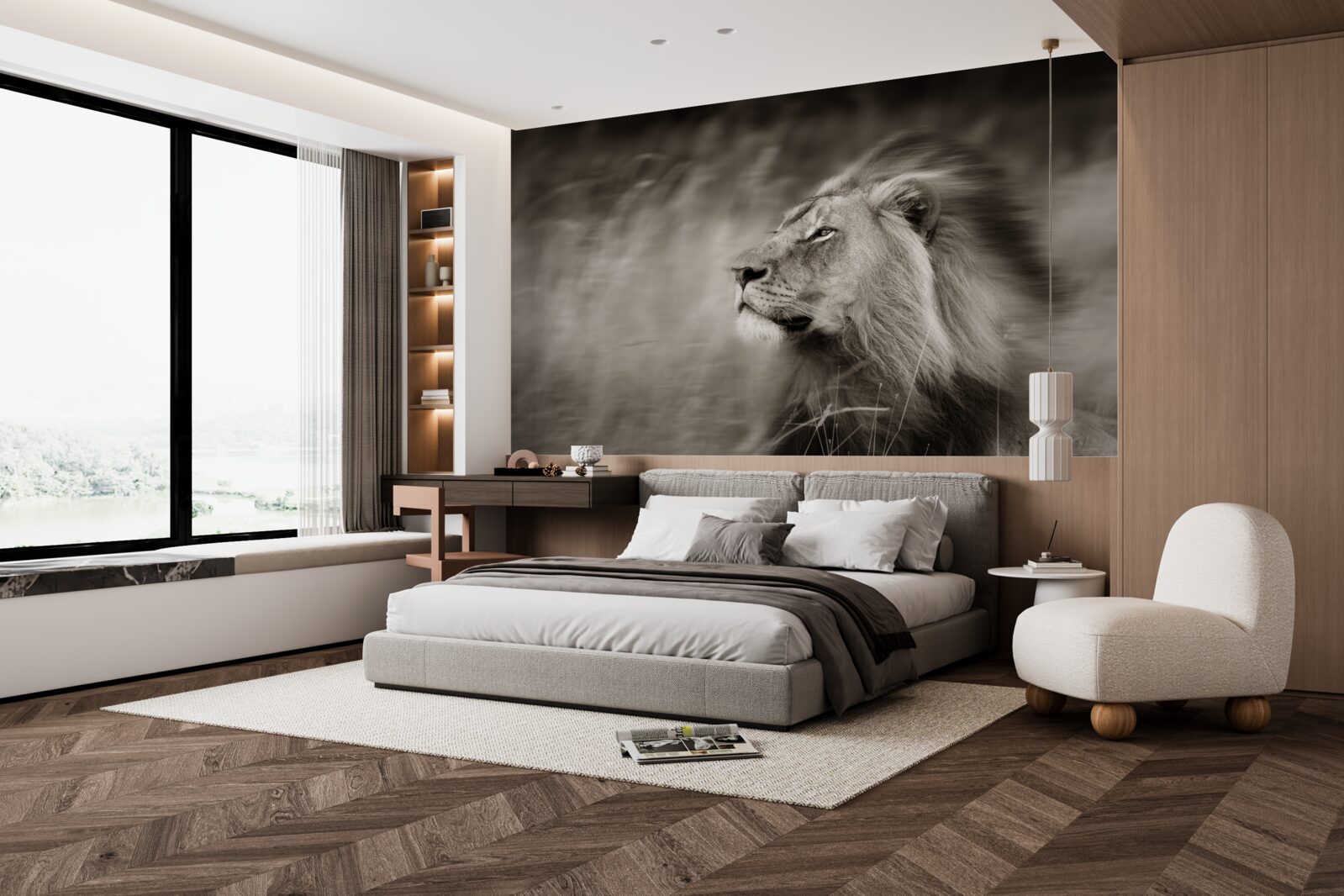 Fotobehang zwart-wit dierenliniaal in de wind