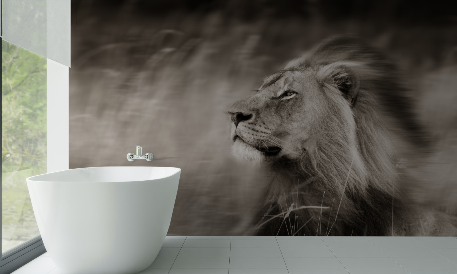 Fotobehang zwart-wit dierenliniaal in de wind