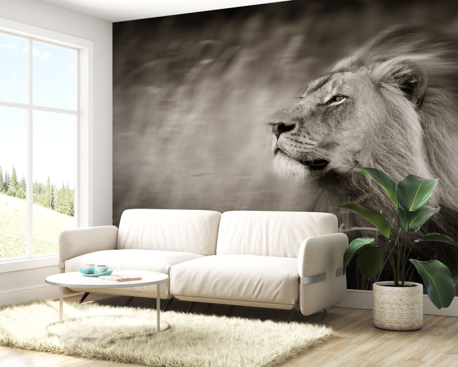 Fotobehang zwart-wit dierenliniaal in de wind